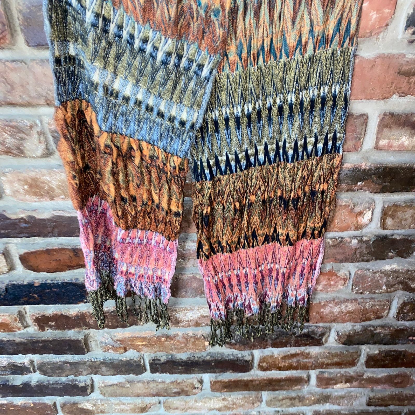 Other Women's Multicolored Printed Fringed Rectangle Scarf Size ONE SIZE - 3 Thumbnail