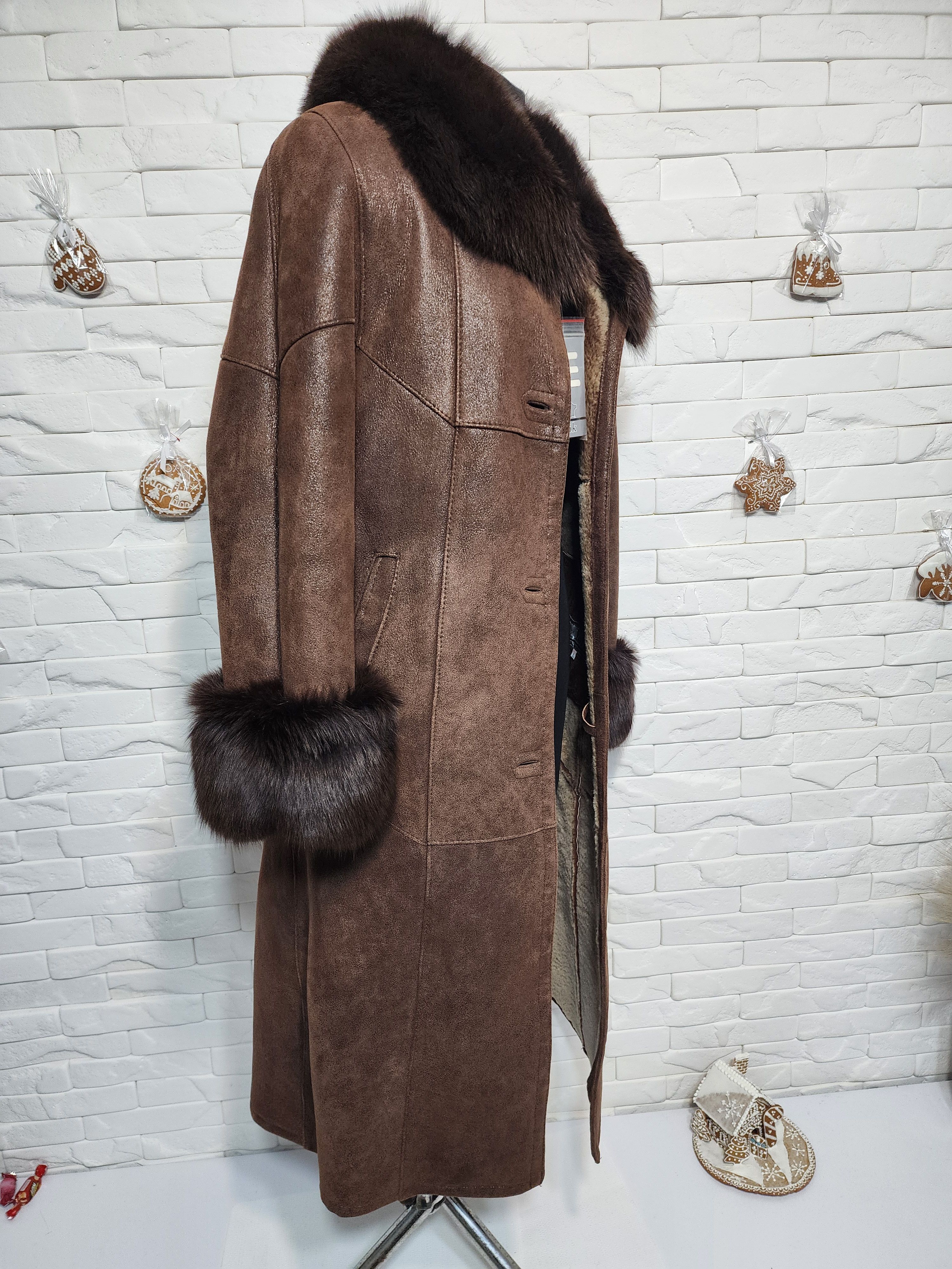 Furla Women's Brown Sheepskin Coat: Genuine Fur Collar Size L / US 10 / IT 46 - 3 Thumbnail