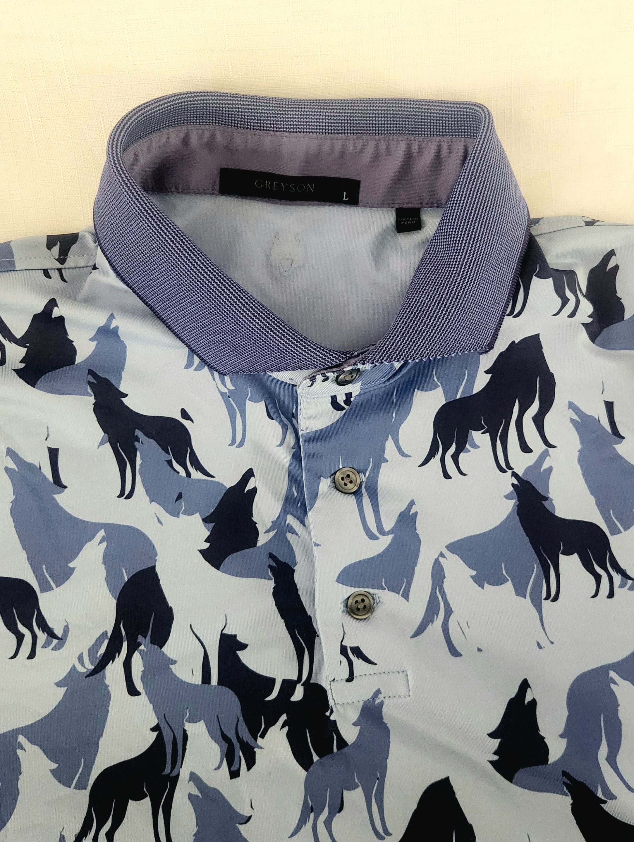 Grenson Greyson Golf Polo Shirt Size Large Men's Blue Howling Wolves Size US L / EU 52-54 / 3 - 5 Thumbnail