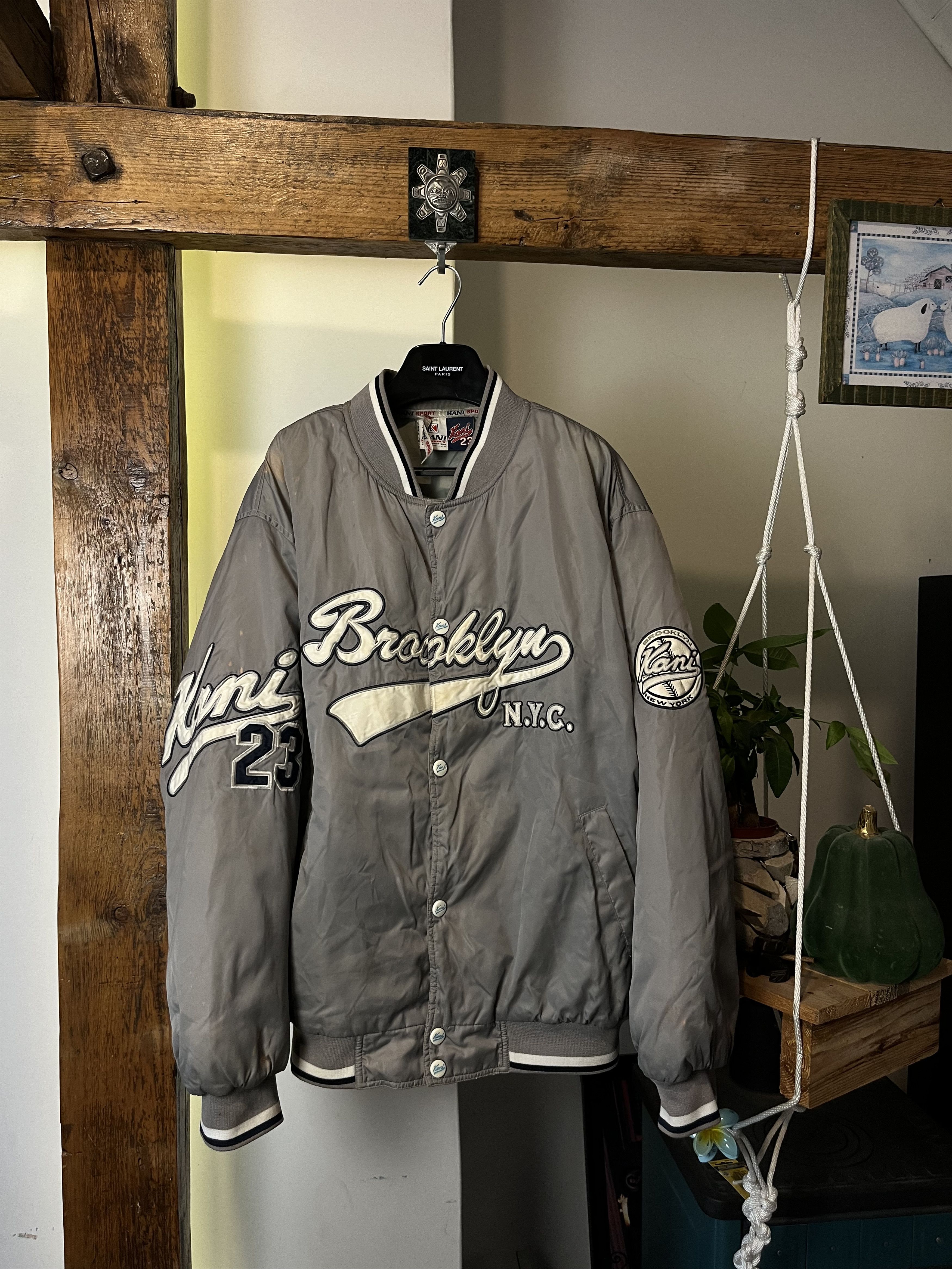 Karl Kani 23 Brooklyn Vintage Navy Bomber Jacket Big Logo