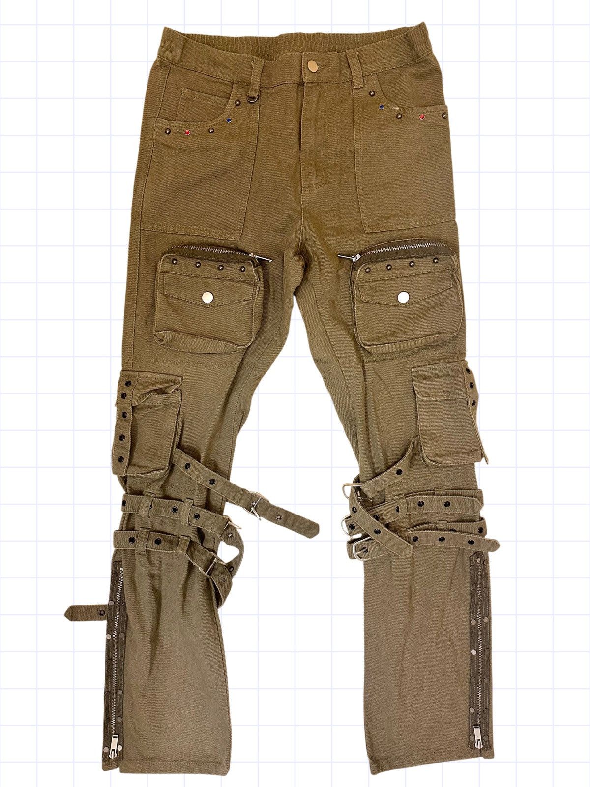 Japanese Brand × Vintage Japanese Twill Embellished Bondage Pouch Pockets Pants XL Size US 32 / EU 48 - 2 Thumbnail