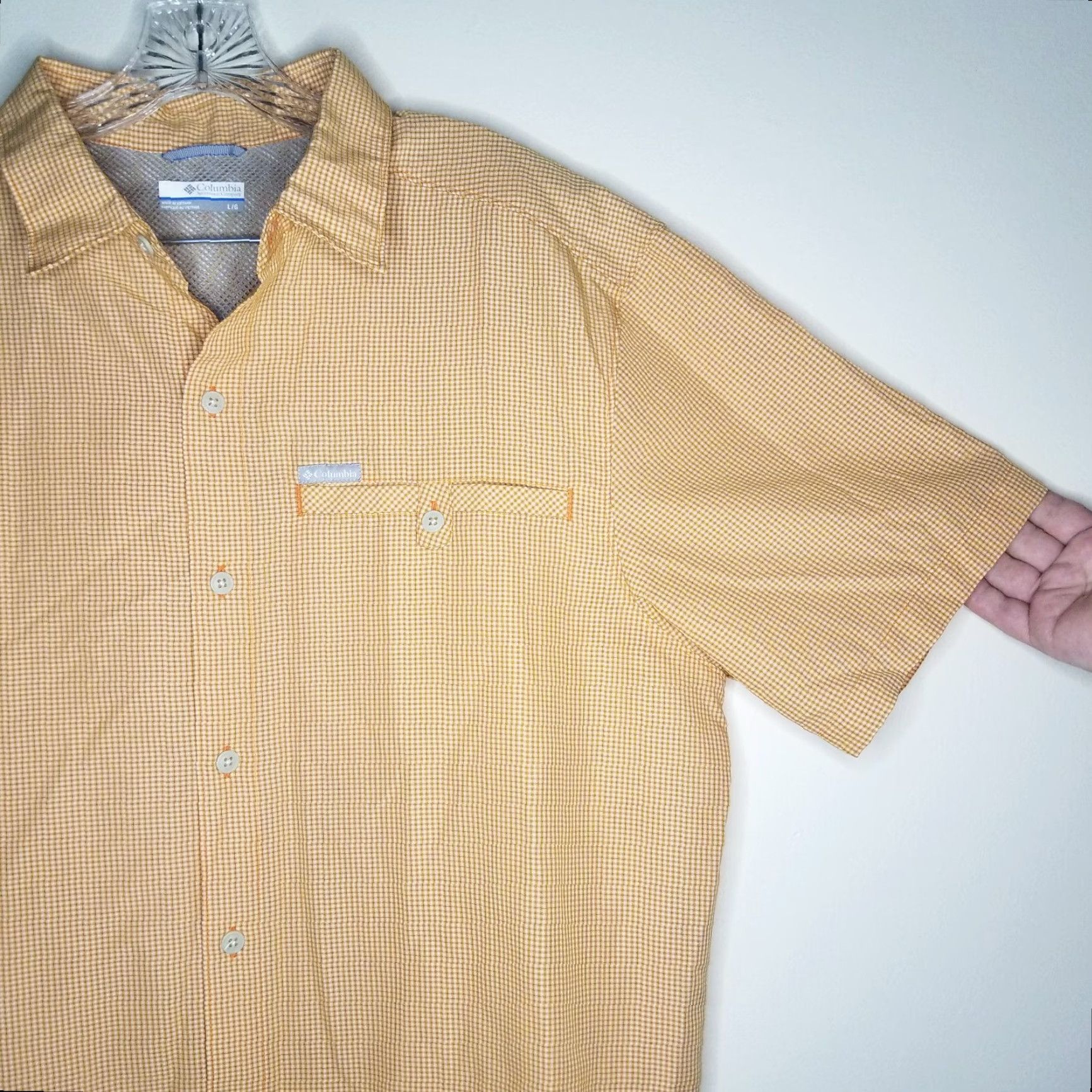 Vintage Columbia Mens Orange Short Sleeve Button-Up Size L Size US 33 - 3 Thumbnail