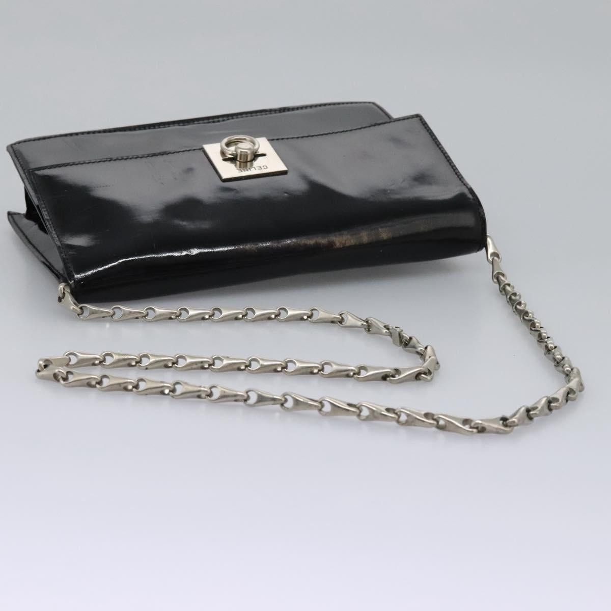 Celine CELINE Chain Shoulder Bag Enamel Black Silver Size ONE SIZE - 7 Thumbnail