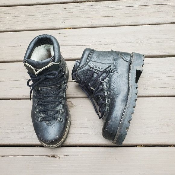 Vintage 80s Black Leather German Bundeswehr Mountain Boots