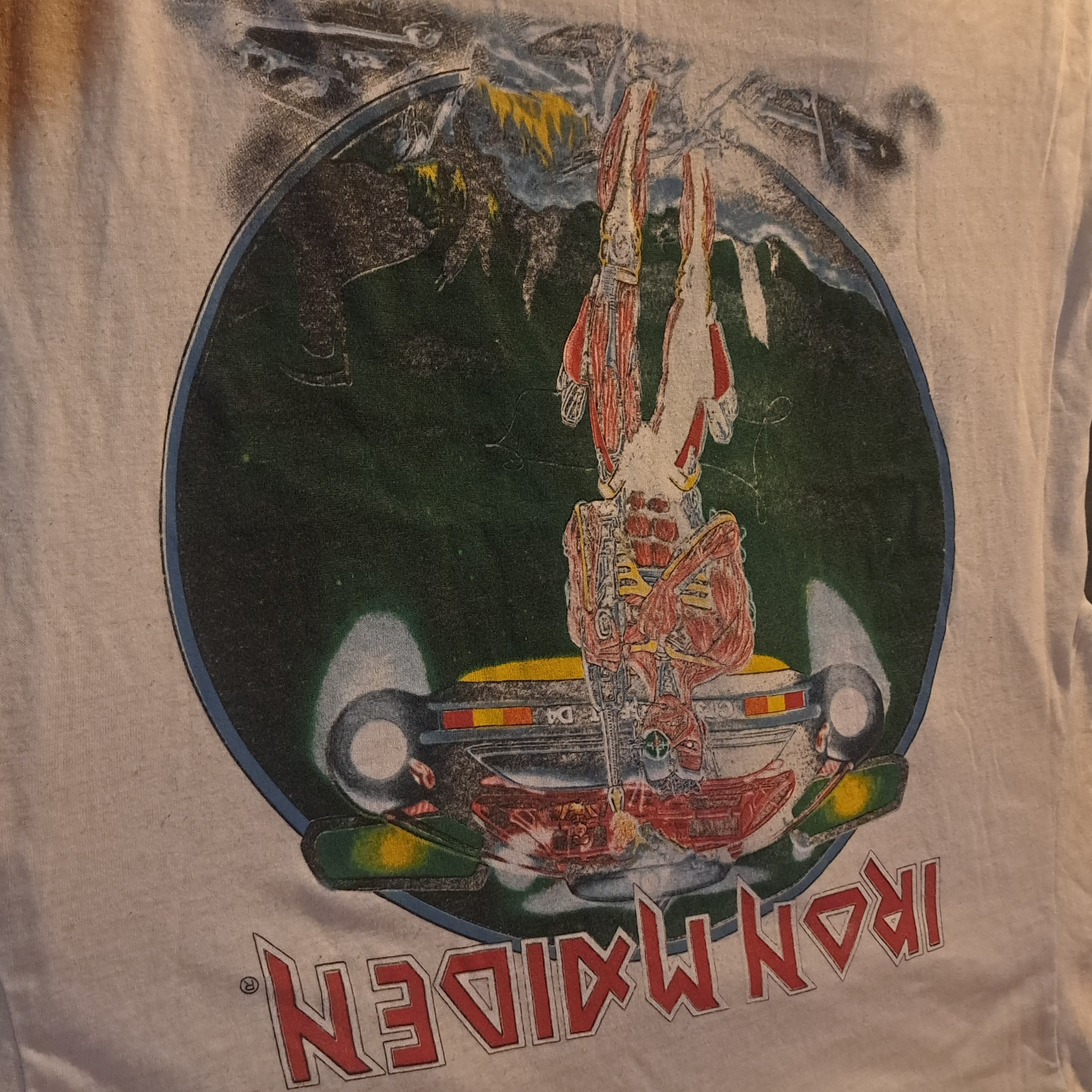 image of Vintage 1987 Iron Maiden World Tour Concert T-Shirt in Off White, Men's (Size Medium)