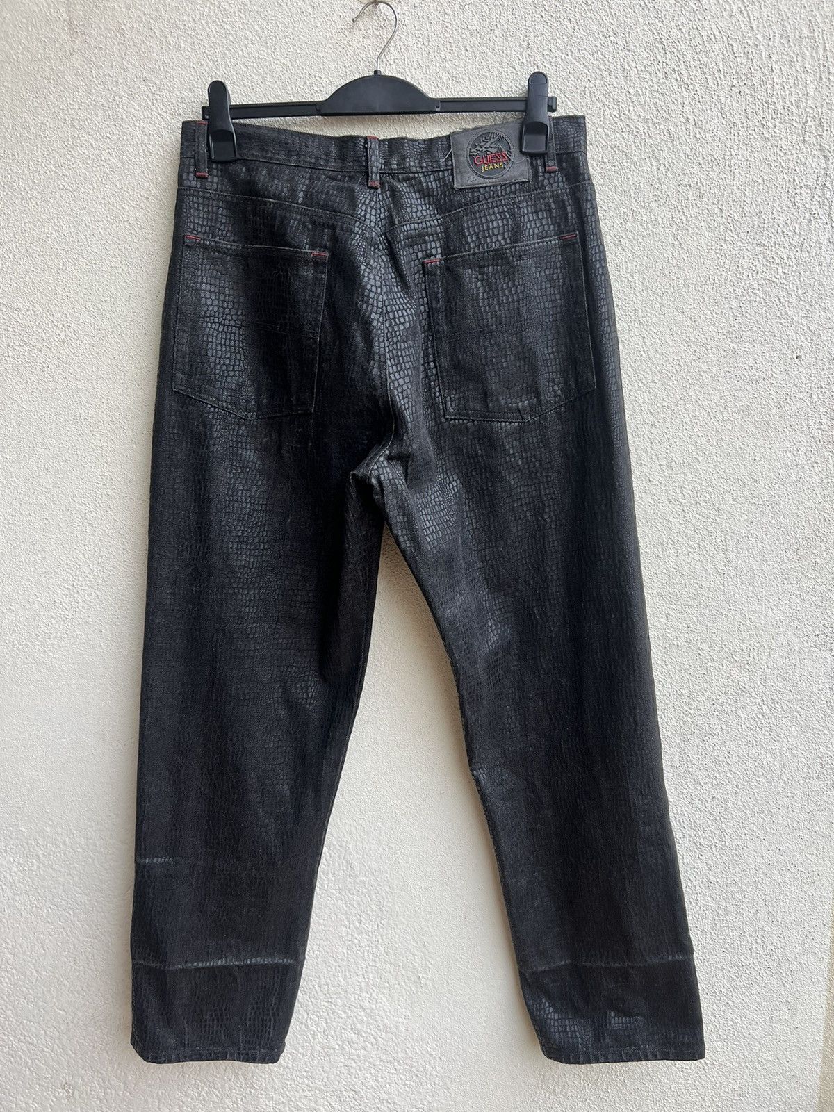 Guess Vintage 90s Guess Croc Skin Print Waxed Denim Jeans Size US 34 / EU 50 - 24 Thumbnail