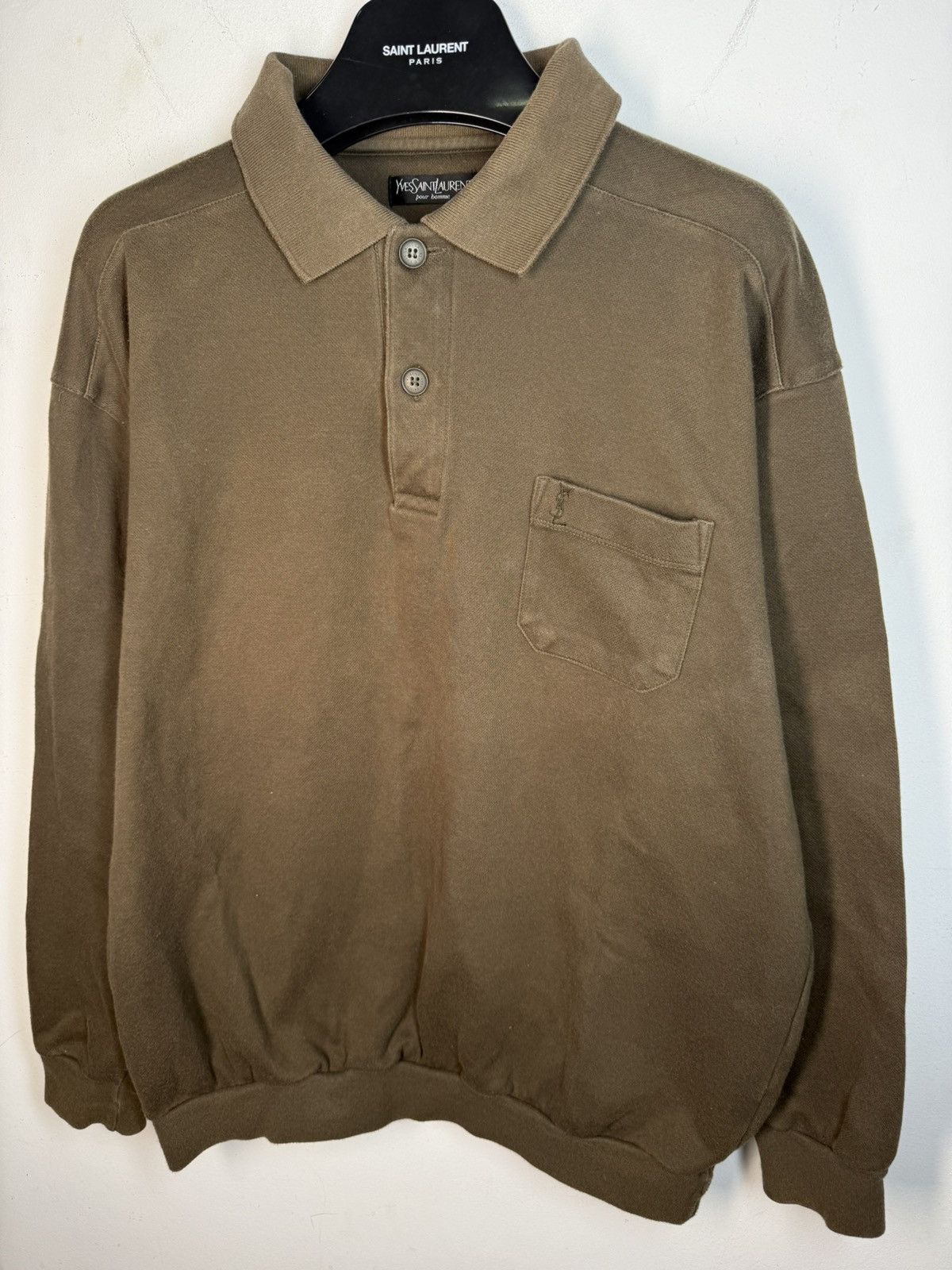 Yves Saint Laurent 90s YSL Sweatshirt 1/4 Olive Vintage Sweater Quarter Zip Size US L / EU 52-54 / 3 - 10 Thumbnail