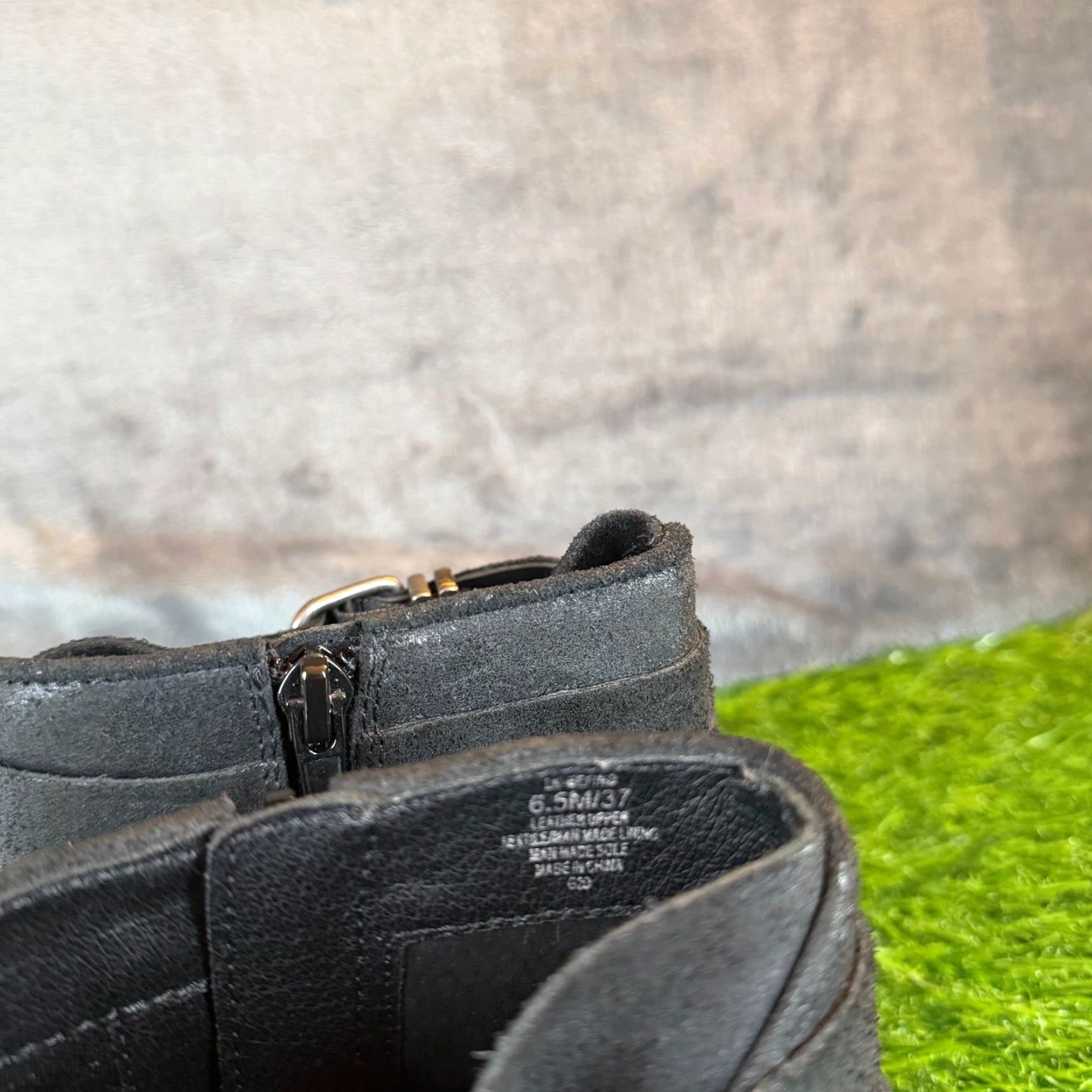 Lucky Brand Lucky Brand Black Metallic Leather Ankle Bootie Womens 6.5M Buckle Zip Block Heel 4.5" Shaft Moto Western Casual Workwear Size US 7 / IT 37 - 7 Thumbnail