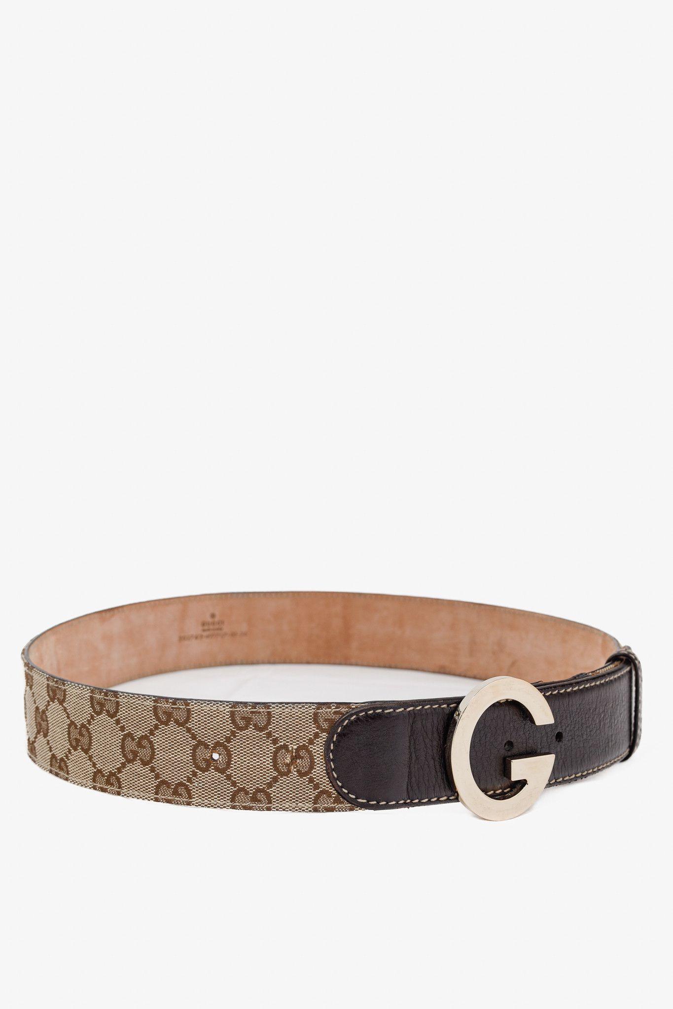 Gucci Gucci Beige GG Monogram Canvas Leather-Trim Belt Size ONE SIZE - 1 Thumbnail