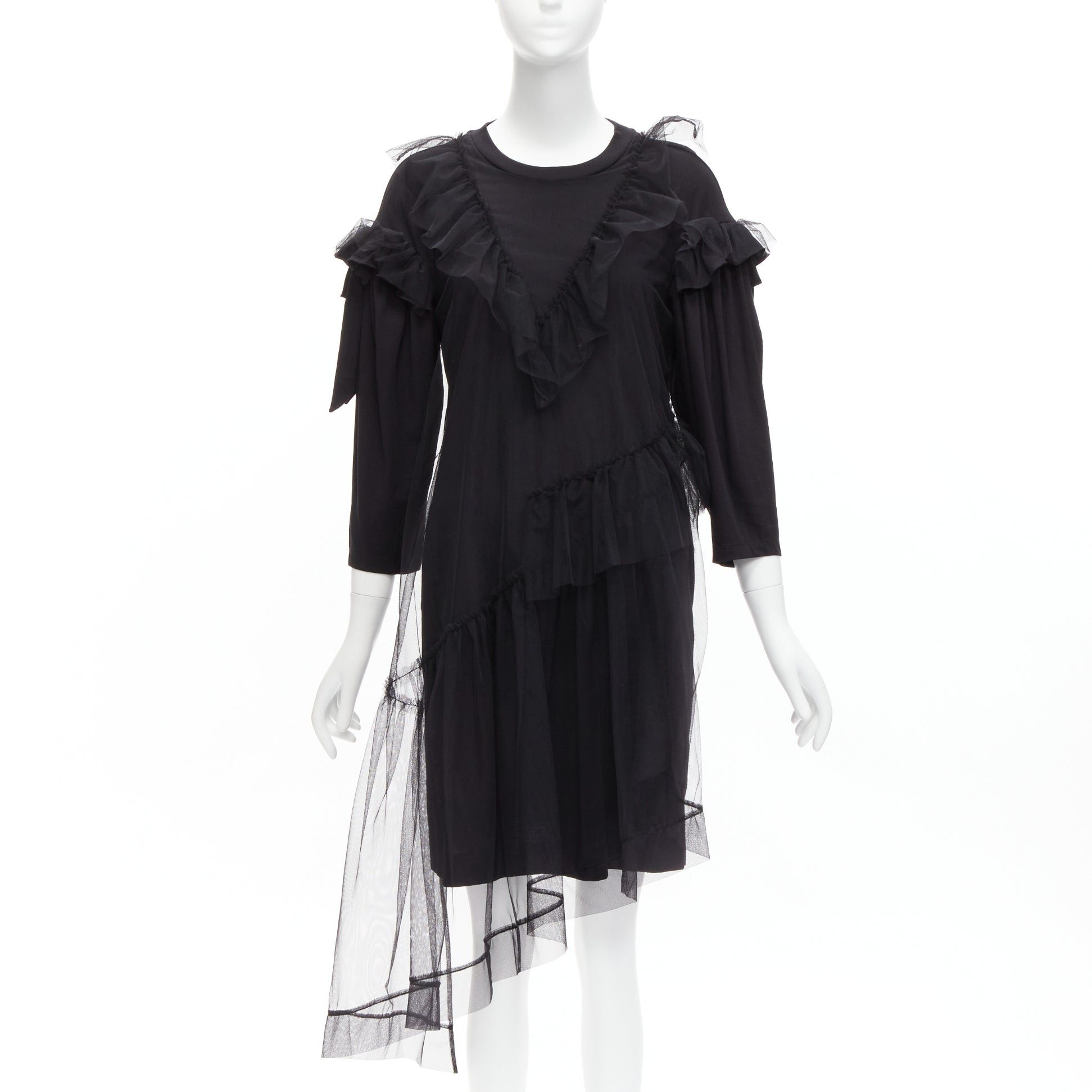 black dress and black suit Dark fairy ruffle mini sweater dress (XS/S)  Holy Thrift