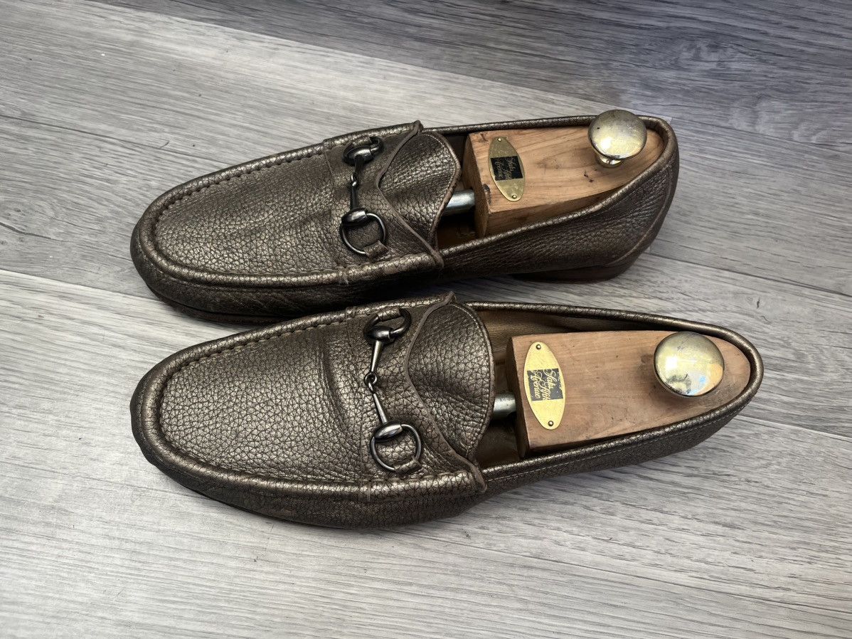 Gucci Gucci 1953 horsebit pebble grain metallic bronze loafers Size US 11 / EU 44 - 4 Thumbnail
