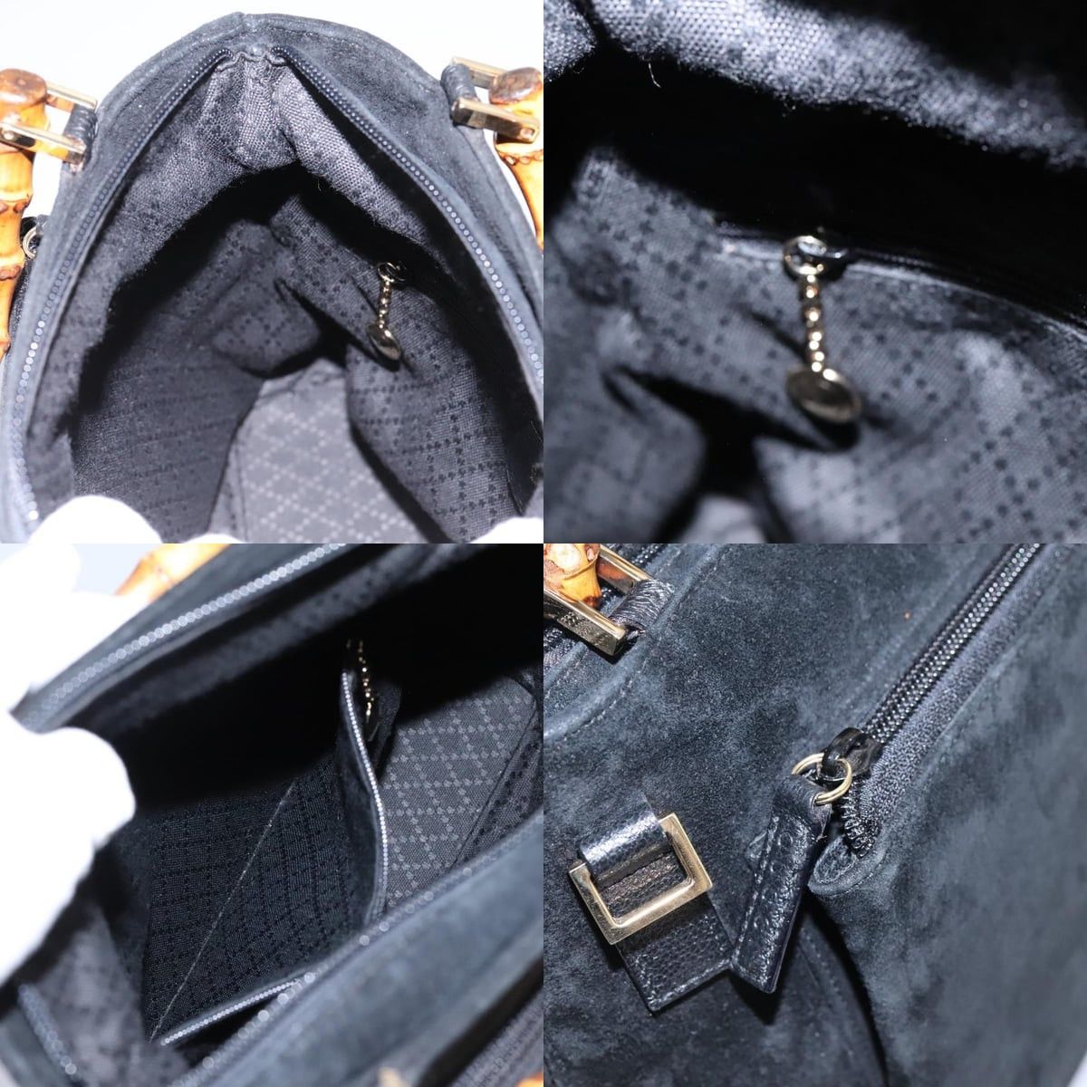 Gucci GUCCI Bamboo Handbag Suede Black Gold 000 2265 000 2265 Size ONE SIZE - 12 Thumbnail