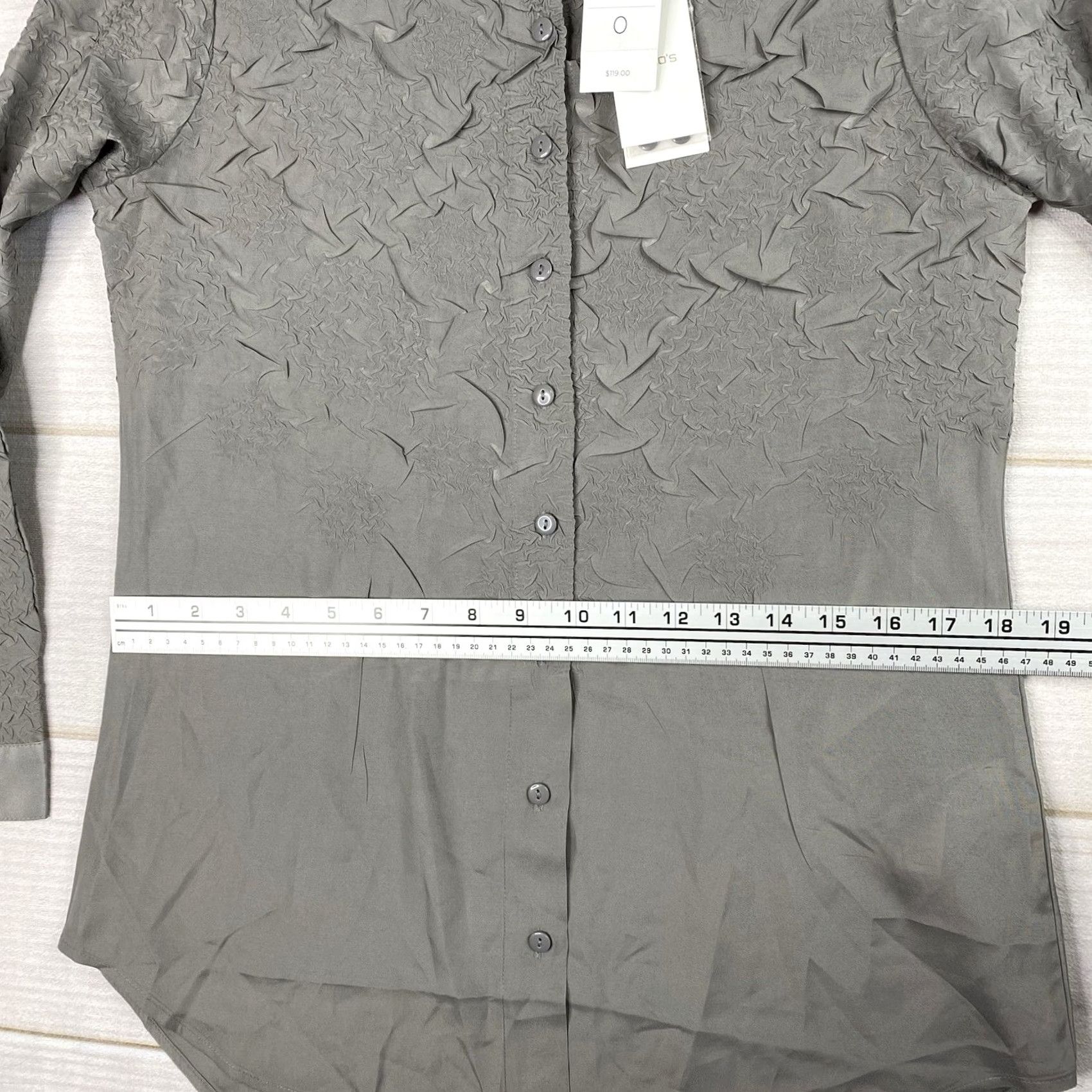 Vintage Chico's Button-Up Womens Sz S Gray Textured Pattern Silky Soft NWT White not applicable Size S / US 4 / IT 40 - 7 Thumbnail