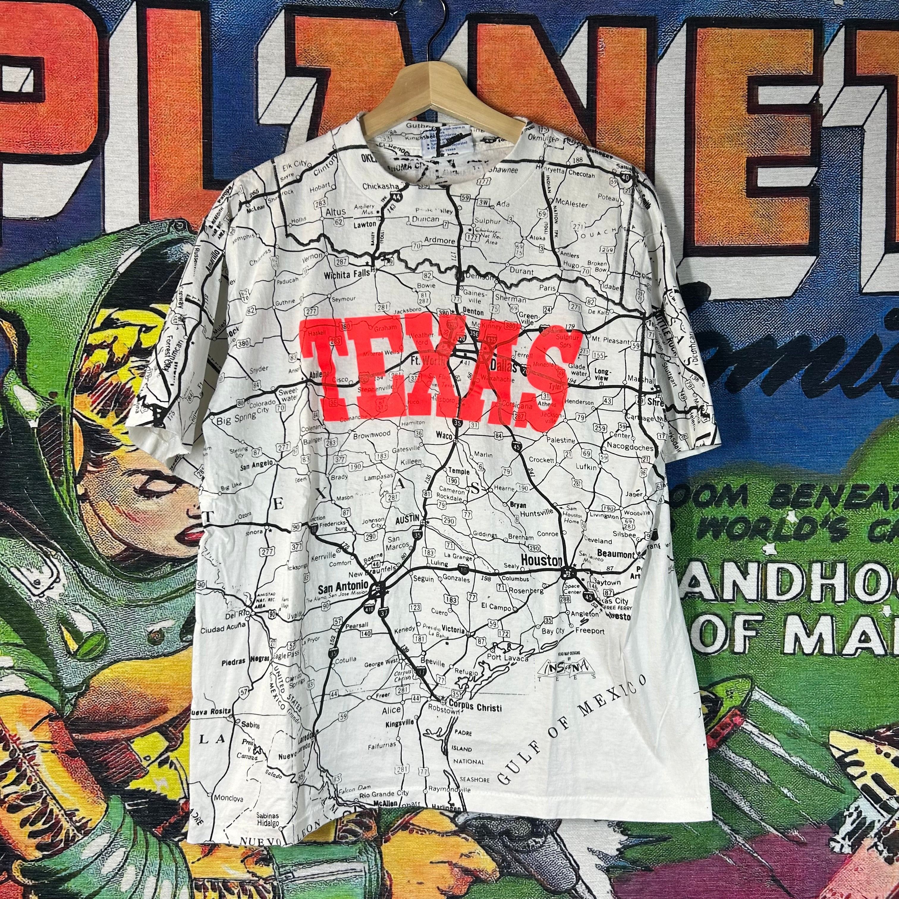 Vintage Vintage 90s Texas Roadmap AOP Tee Size Large Size US L / EU 52-54 / 3 - 1 Thumbnail