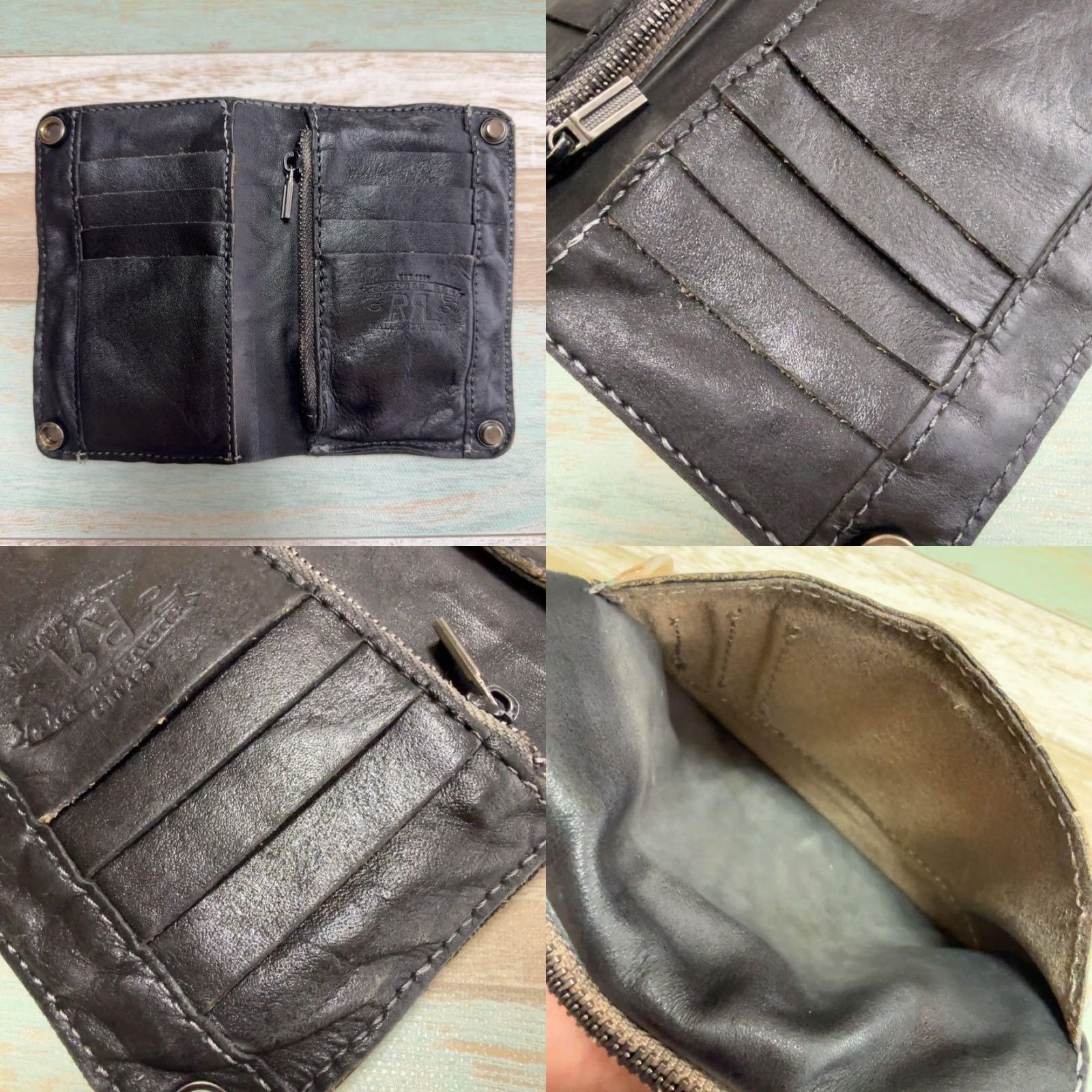 Ralph Lauren RRL RALPH LAUREN DISTRESSED LEATHER BIFOLD WALLET MEN Dark Brown Used Size ONE SIZE - 8 Thumbnail