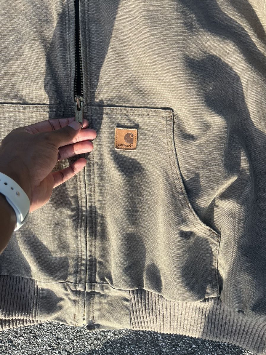 Carhartt Carhartt Men's Hooded Zip Bomber Jacket Light Brown 2XL Size US XXL / EU 58 / 5 - 4 Thumbnail