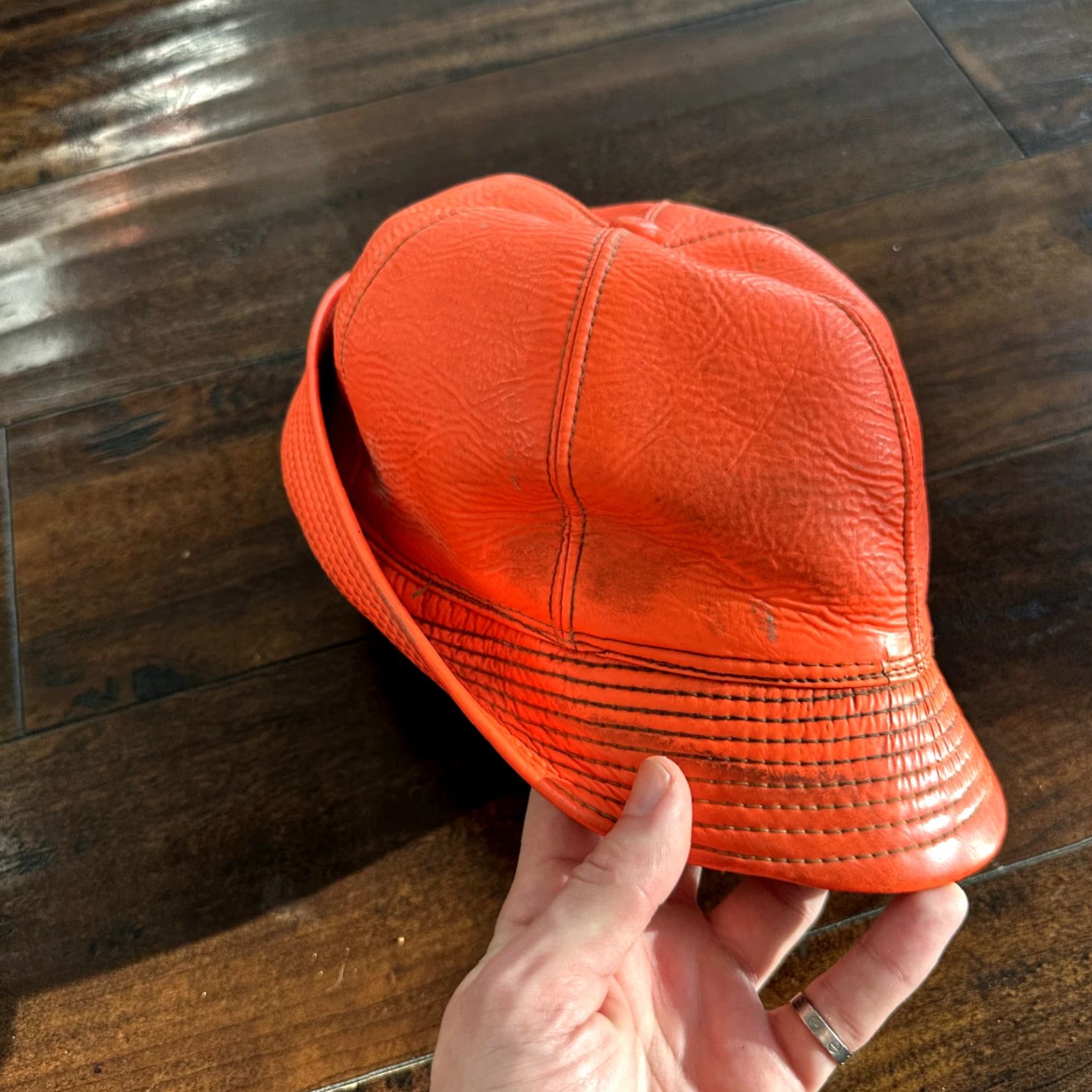 VINTAGE Fisherman Hunting Hat Cap Bucket Orange 7 1/8 WWII 50s 60s Mens Bucket Hat Orange Hunting 7 1/8 Vintage