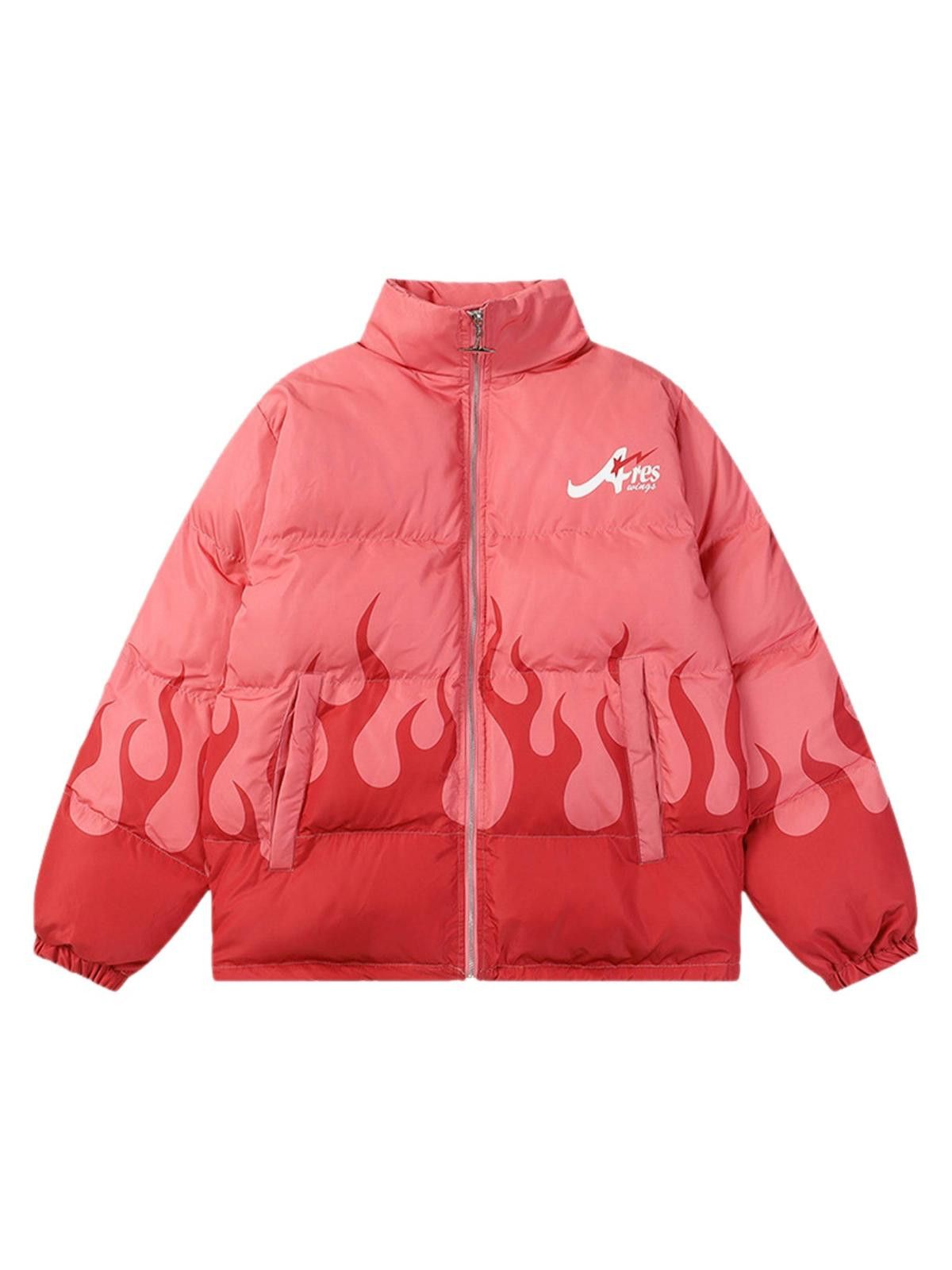Japanese Brand Flame Print Cotton Padded Jacket, Winter Jacket Size US M / EU 48-50 / 2 - 2 Thumbnail
