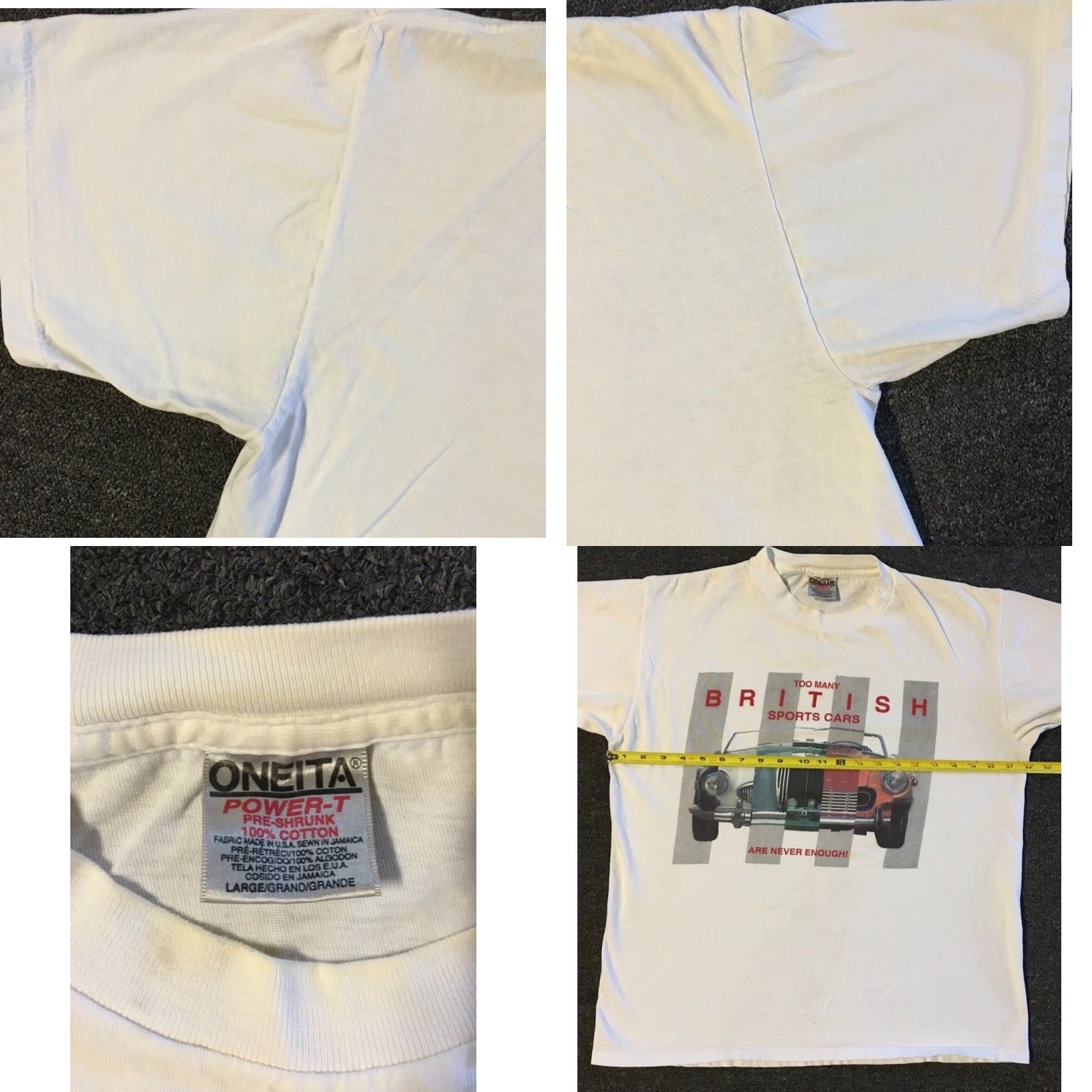 Vintage Vtg 90s Never Enough British Sports Cars Faded Distress Shirt S White Men's T-Shirt Vintage 90s Grunge Cars Racing Styles Size US S / EU 44-46 / 1 - 10 Thumbnail
