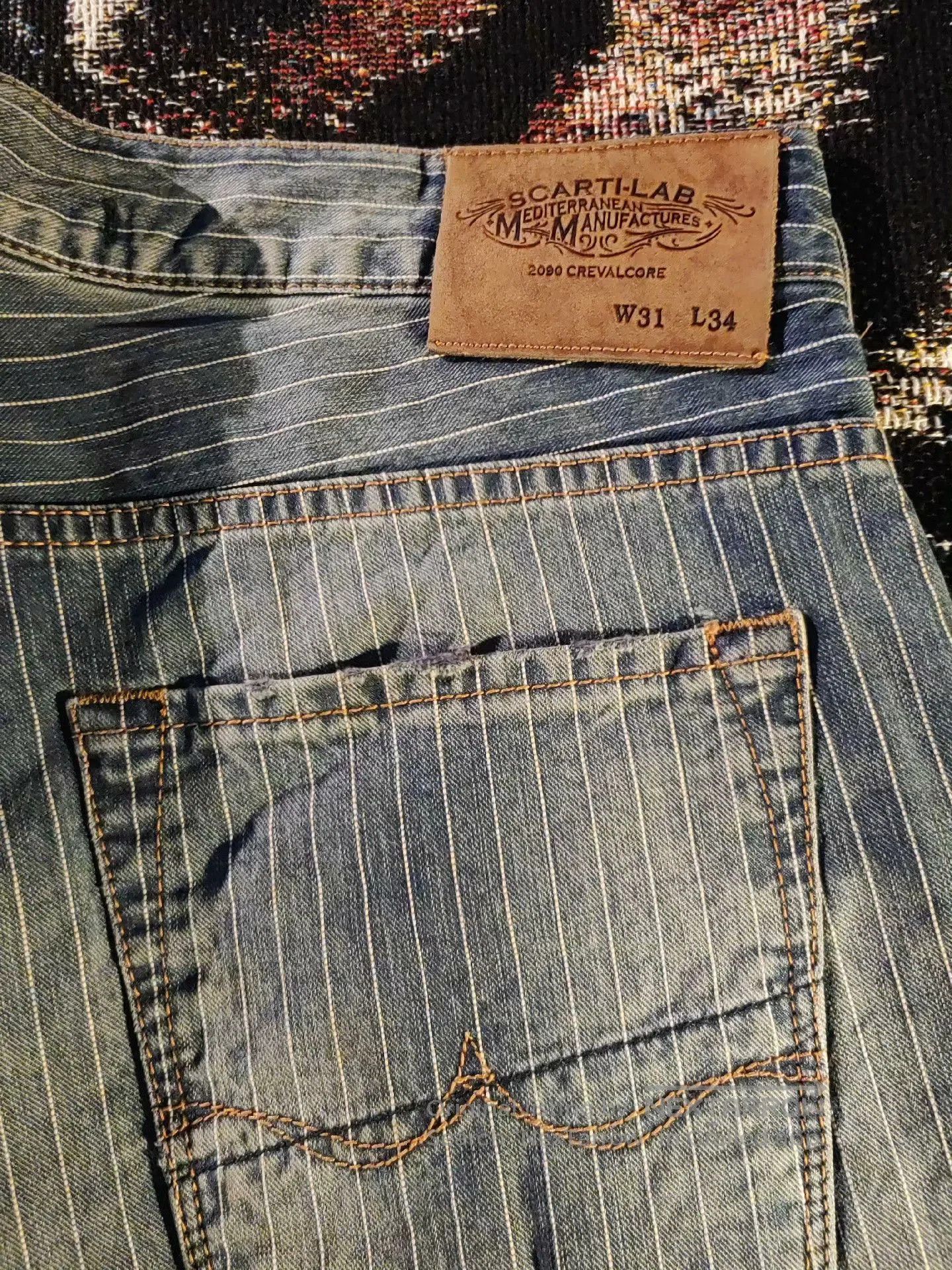 Scarti-Lab Scarti Lab Indigo Striped Washed Denim Pants. Size US 31 - 6 Thumbnail