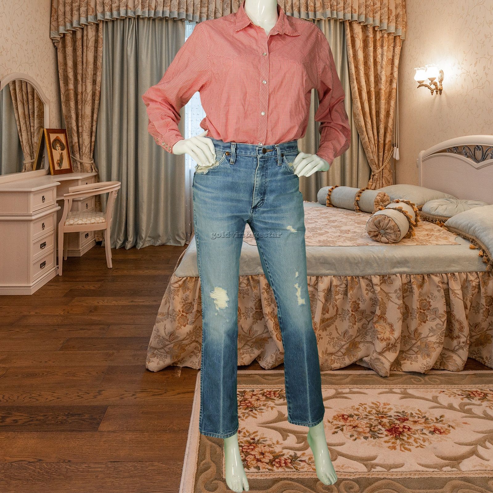 Other 70s Vintage Levi's Check Gingham Western Cowgirl Shirt Size XXL / US 16-18 / IT 52-54 - 7 Thumbnail