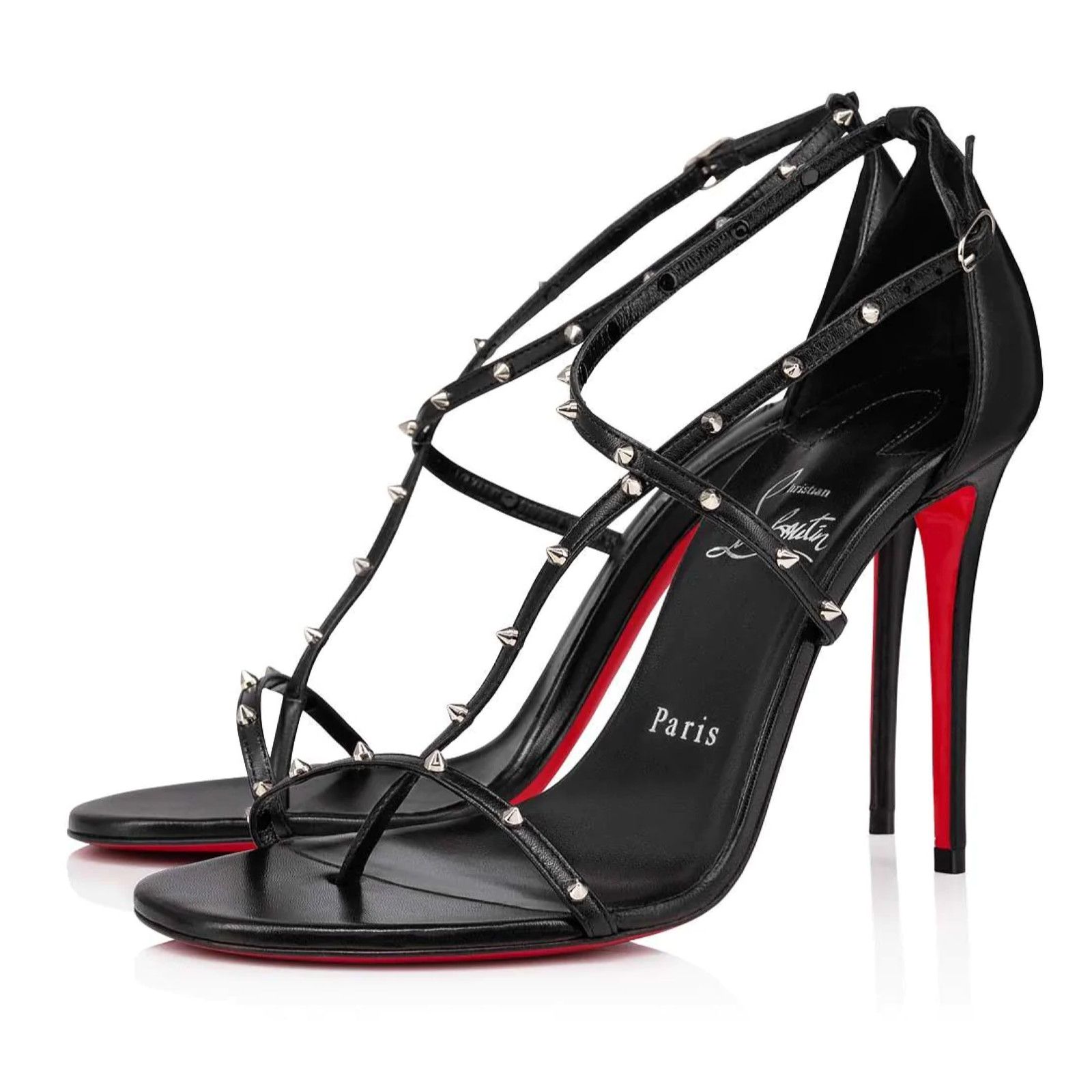 Christian Louboutin Riojana Spikes 100 Black Ankle Strappy Sandal Heel Pump 36 Size US 6 / IT 36 - 1 Thumbnail