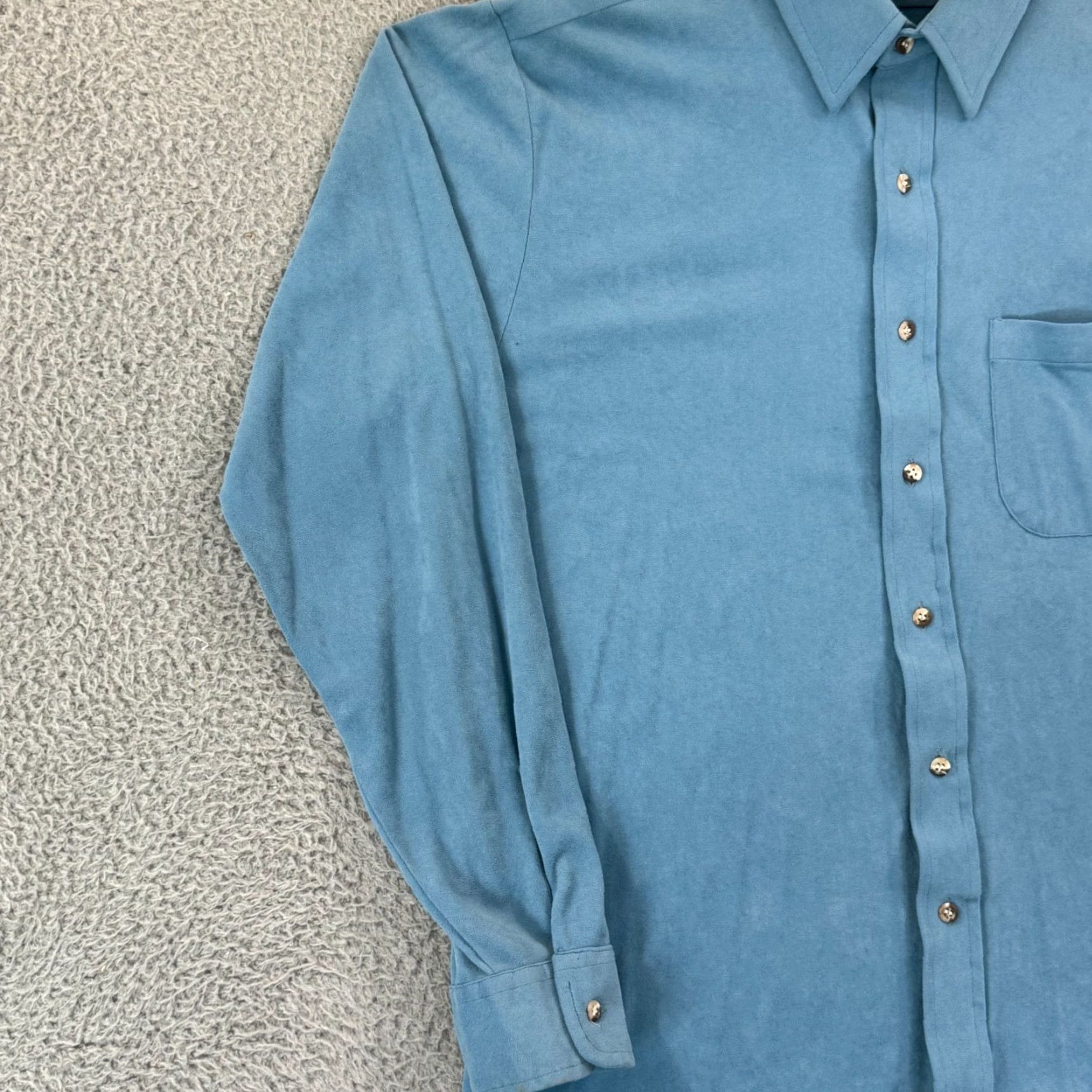 Velour Vintage Persuade Shirt Mens Large Blue Button Up 80s Long Sleeve Pocket Velour Size US L / EU 52-54 / 3 - 5 Thumbnail