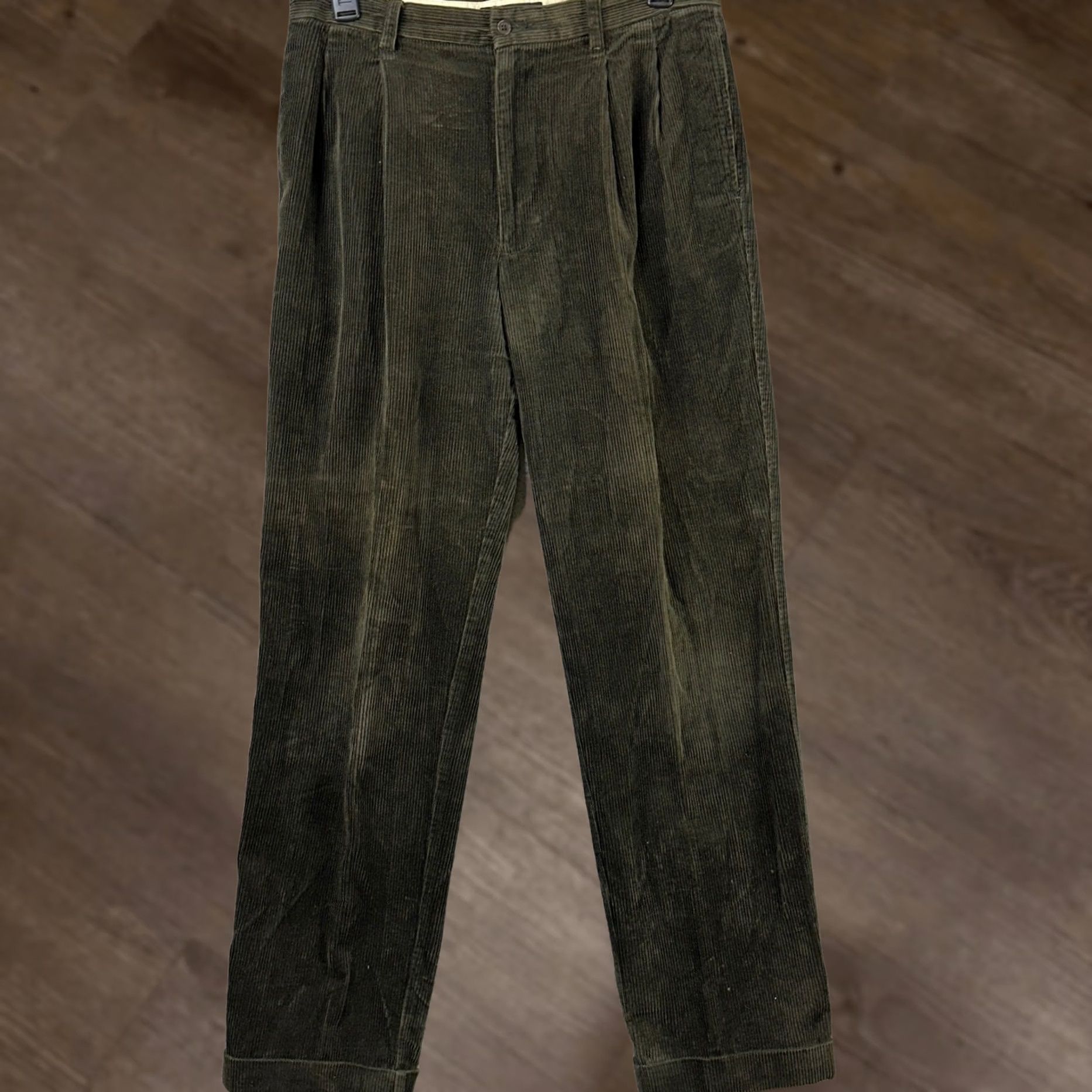 Banana Republic Banana Republic Smithfield Pants Corduroy Mens 35L Olive Green Pleated Straight Size US 35 - 1 Thumbnail