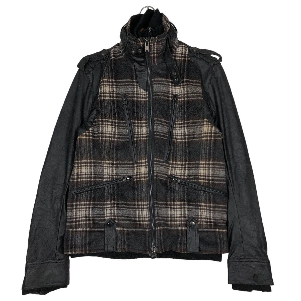 🔥Vintage Biker Jacket Leather Handling BreathMint Tartan