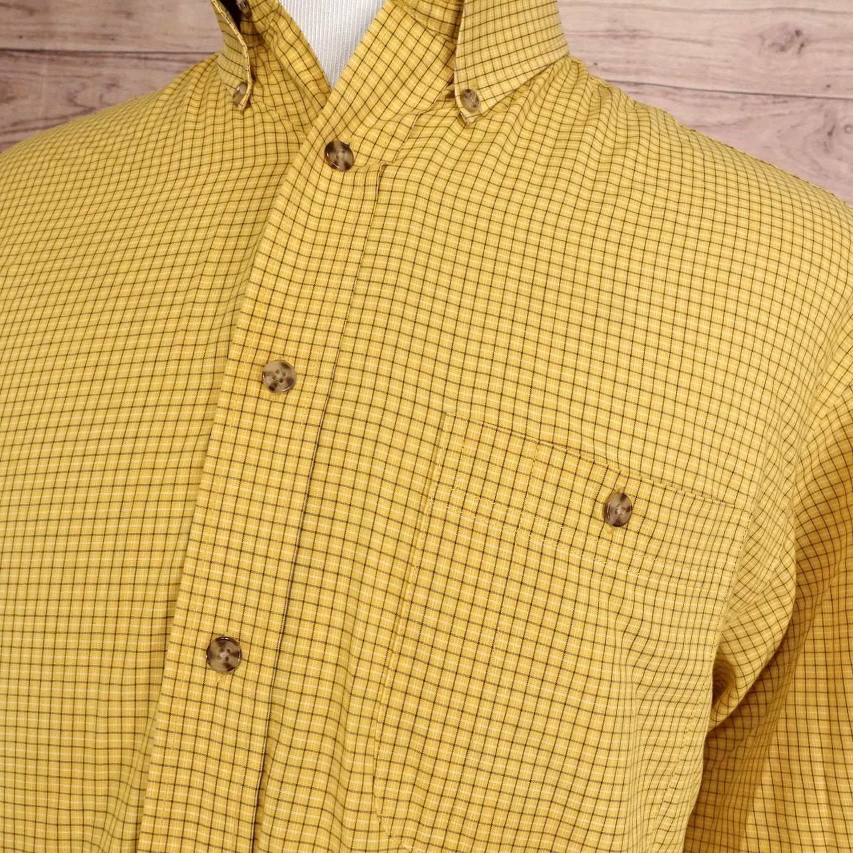 Roundtree & Yorke Roundtree & Yorke Shirt Mens L Yellow Check Long Sleeve Button-Up Easy Care Size US L / EU 52-54 / 3 - 2 Thumbnail