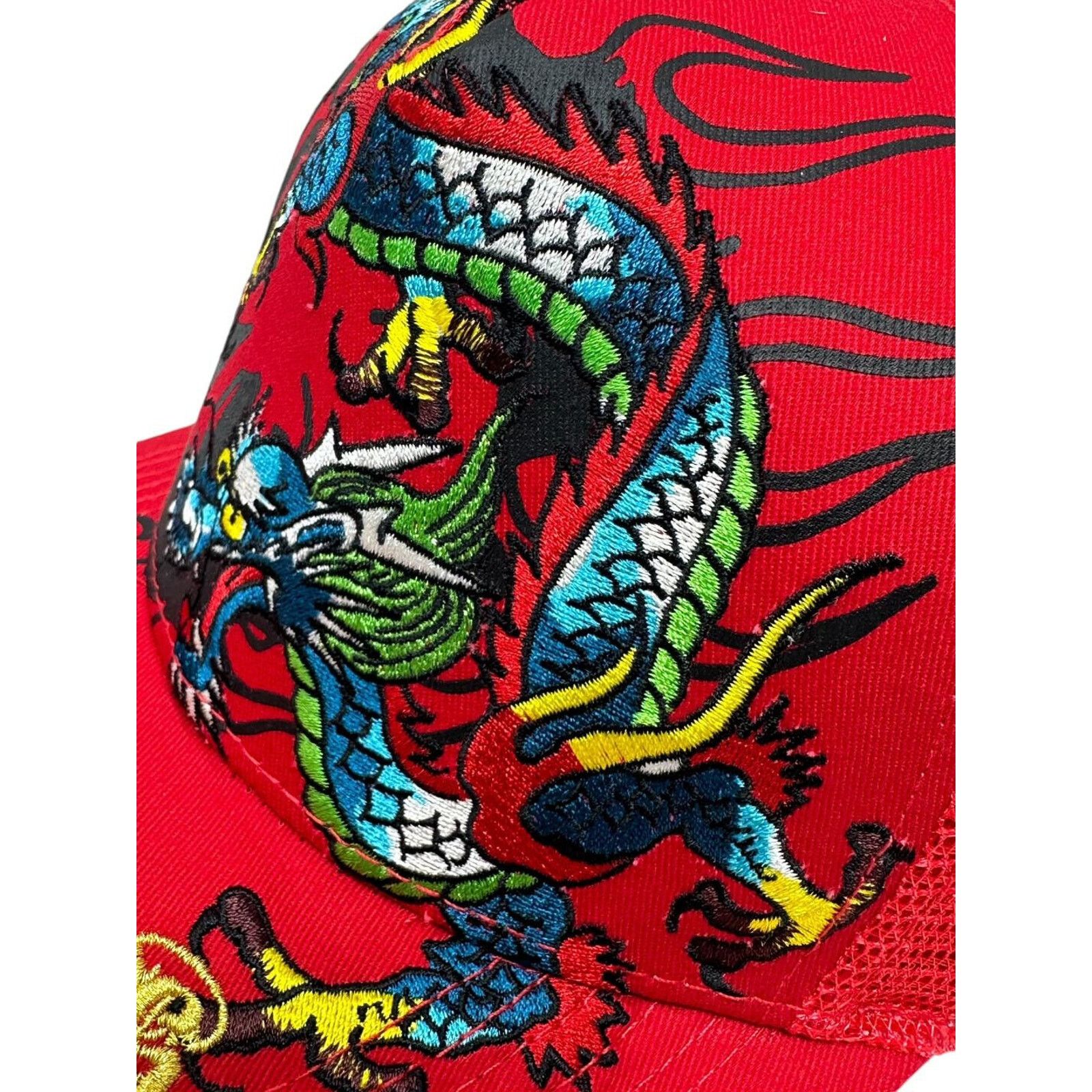 Ed Hardy Ed Hardy Trucker Hat Embroidered Tattoo Dragon Red Cap Size ONE SIZE - 4 Thumbnail