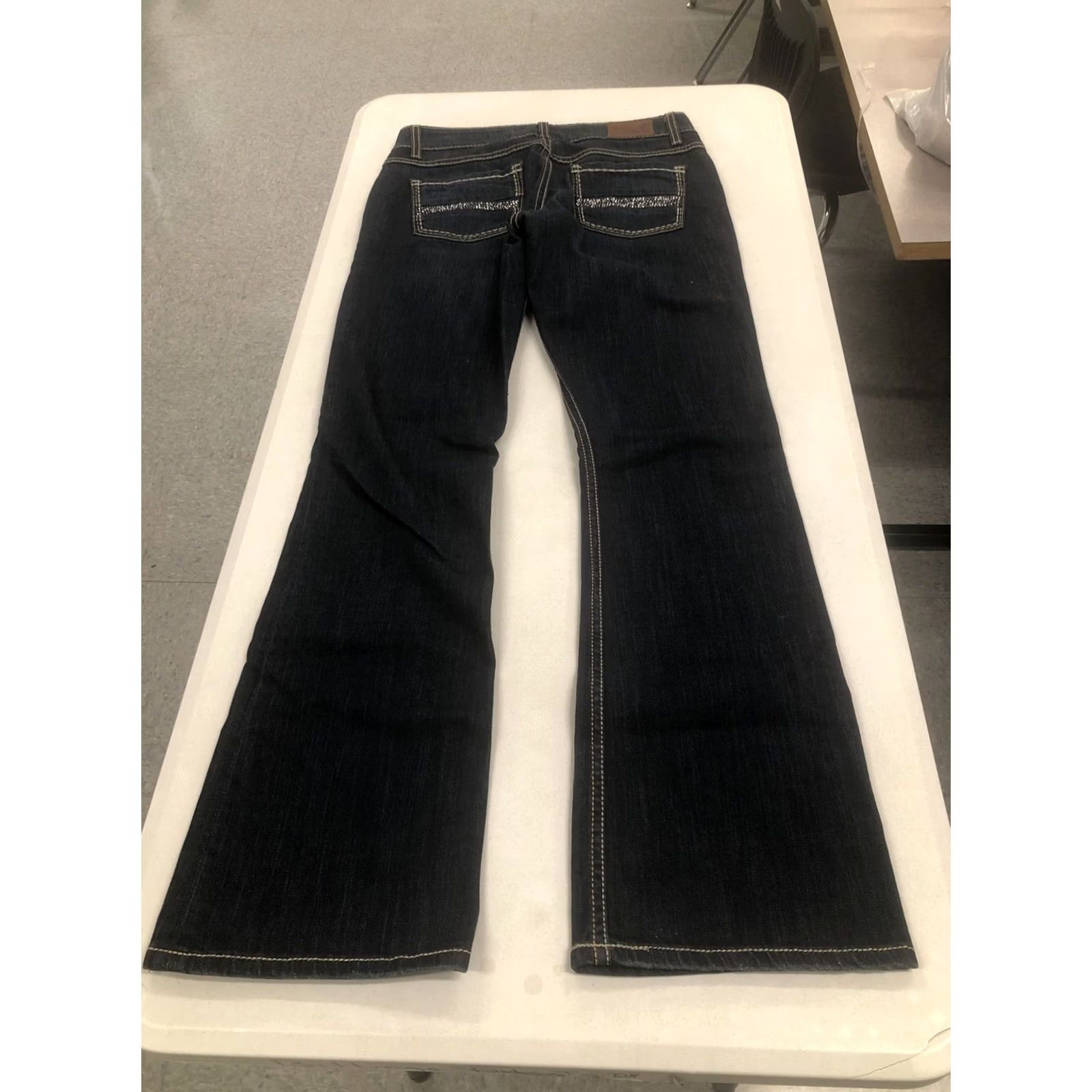 Vintage BKE Culture 9" rise Boot Cut Jeans 30 X 31.5 Dark Blue Bling Stitch Denim Spandex Cotton Tencel Bemberg Buckle Women Regular Size 30 Inseam 31.5 Size 30" / US 8 / IT 44 - 6 Thumbnail