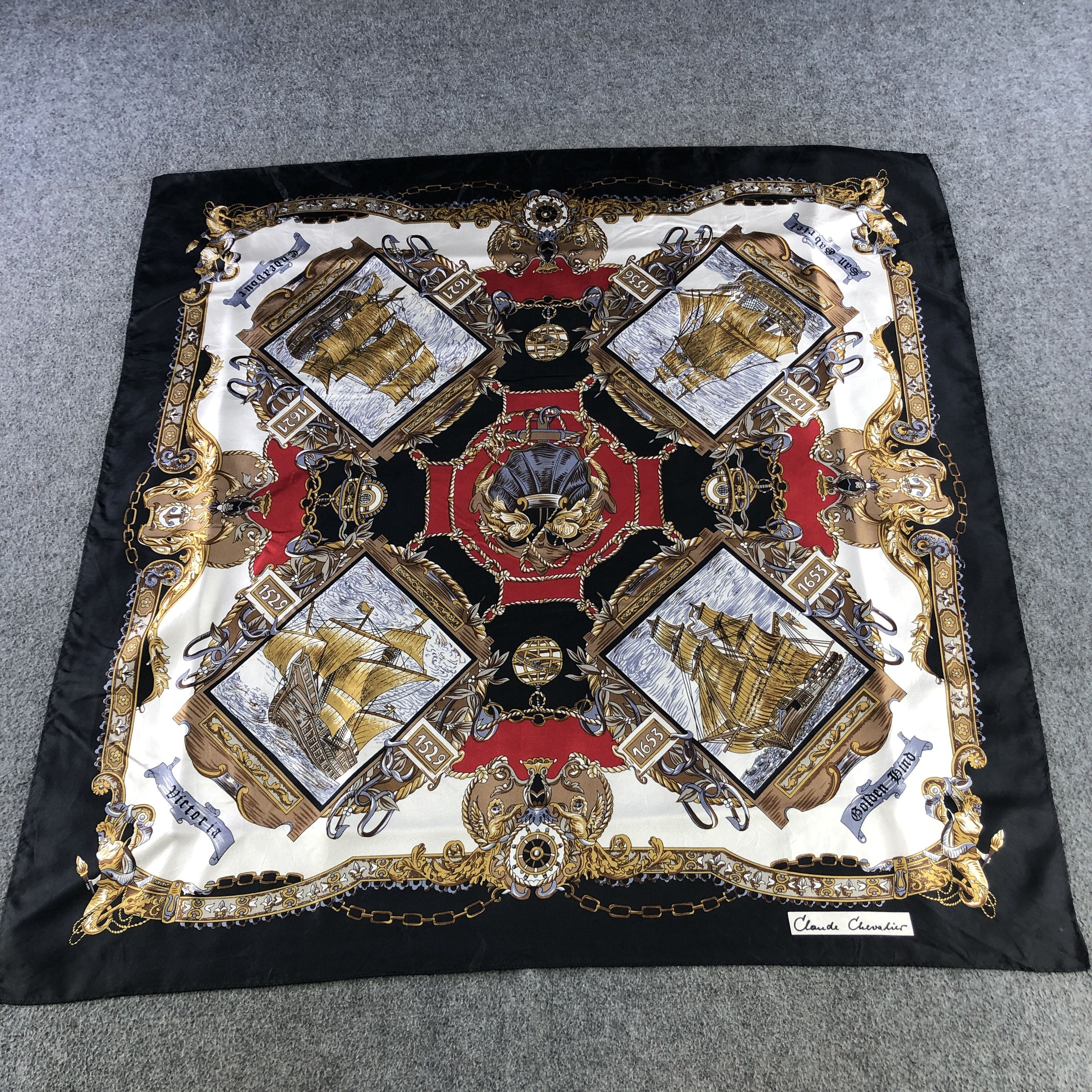Vintage Vintage Luxury Claude Chevalier Baroque Silk Scarf M1361 Size ONE SIZE - 2 Thumbnail