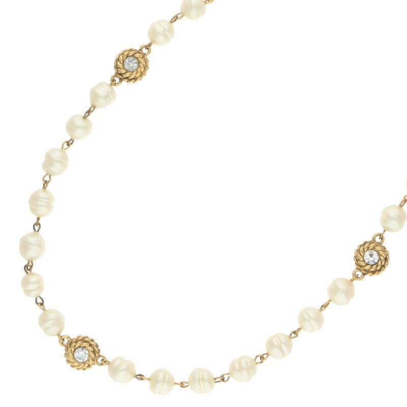 Fake pearl Coco mark long necklace