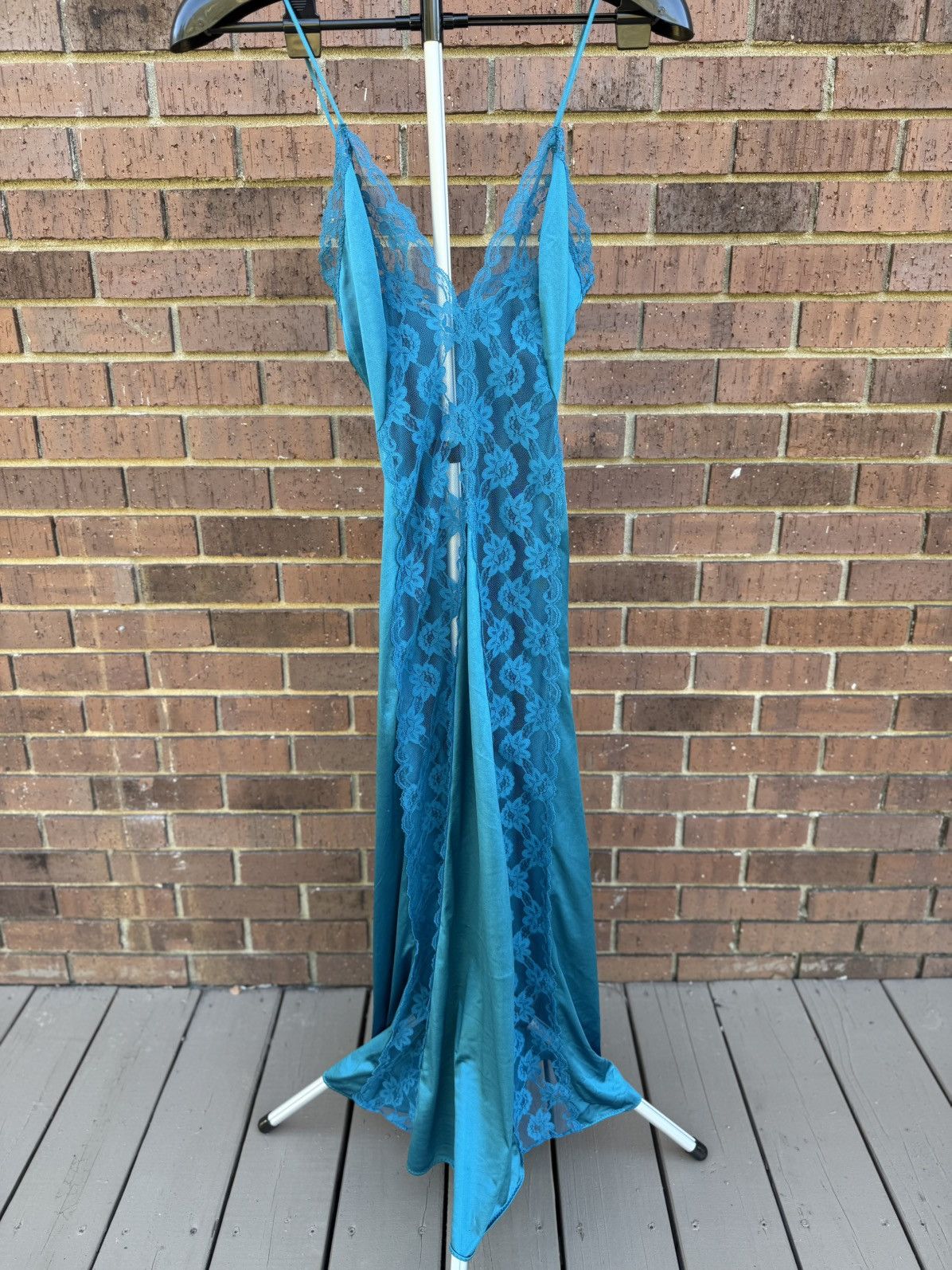 Other Vtg Val Mode Lingerie Slip Dress Nightgown Teal Lace Long Size S / US 4 / IT 40 - 5 Thumbnail