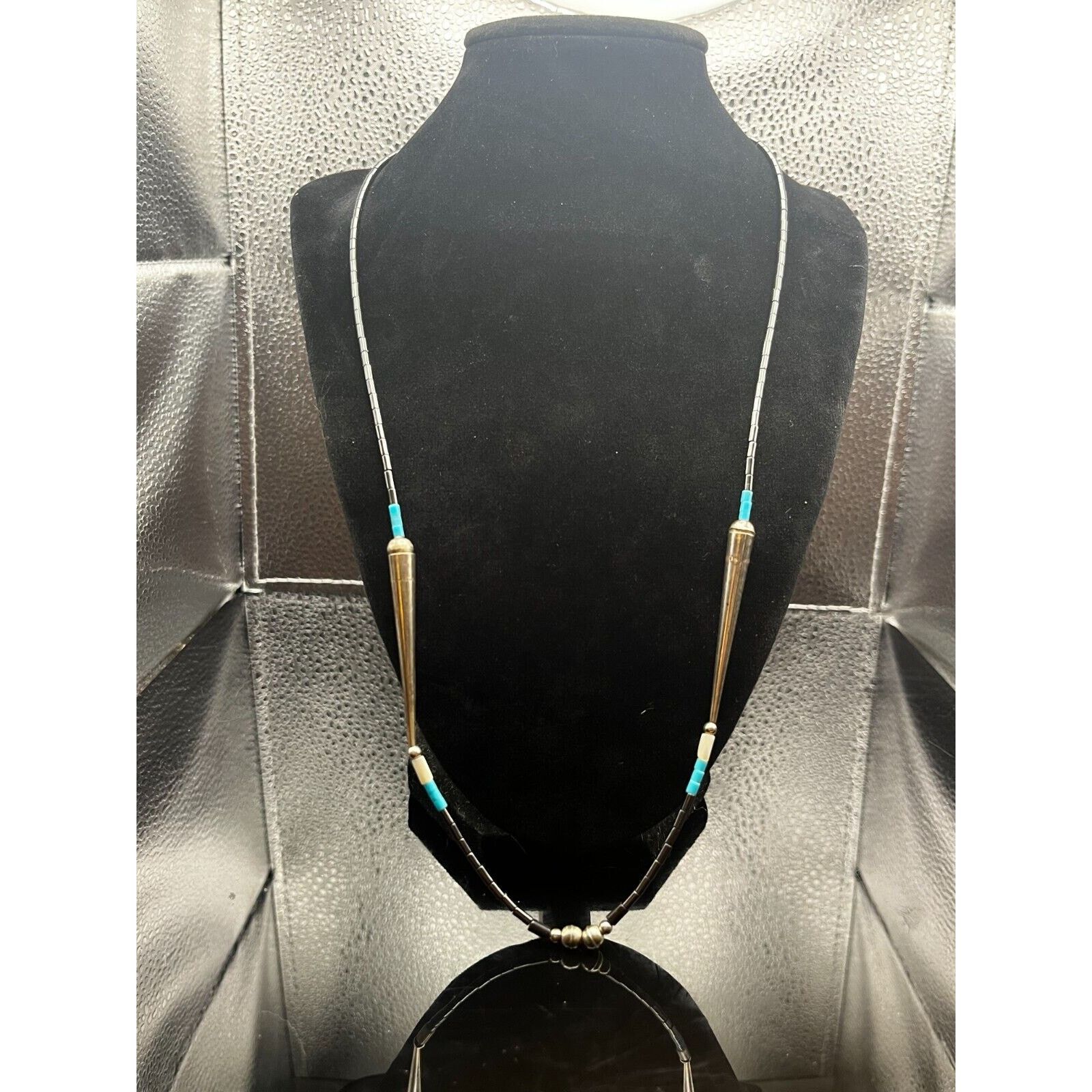Native Vintage Native American Liquid Silver Turquoise Necklace 24" Size ONE SIZE - 1 Thumbnail