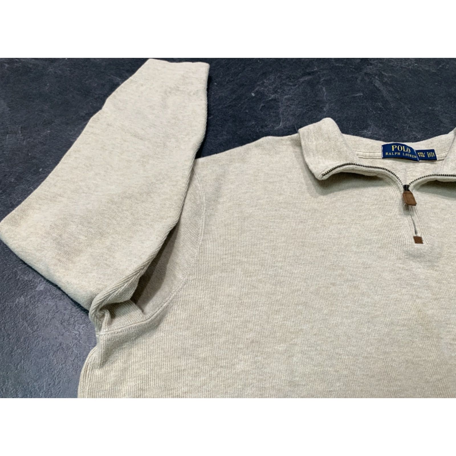 Polo Ralph Lauren Polo Ralph Lauren Men’s Sweater 1/4 Zip Tan Cotton 2XL Pullover Knit Pullover Shirt (note: space corrected) Size US XXL / EU 58 / 5 - 5 Thumbnail