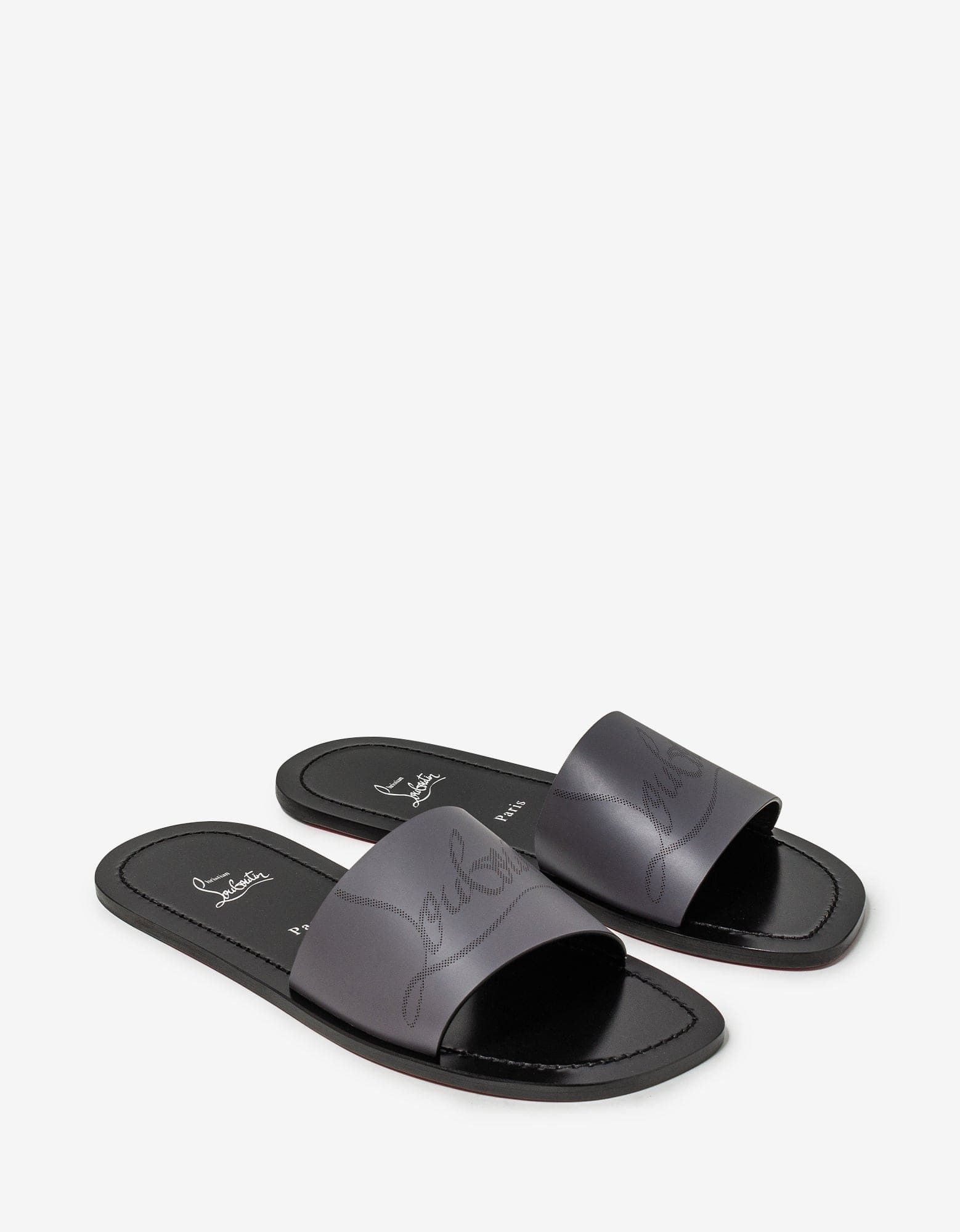 image of Christian Louboutin Coolraoul Grey Leather Slide Sandals, Men's (Size 9)