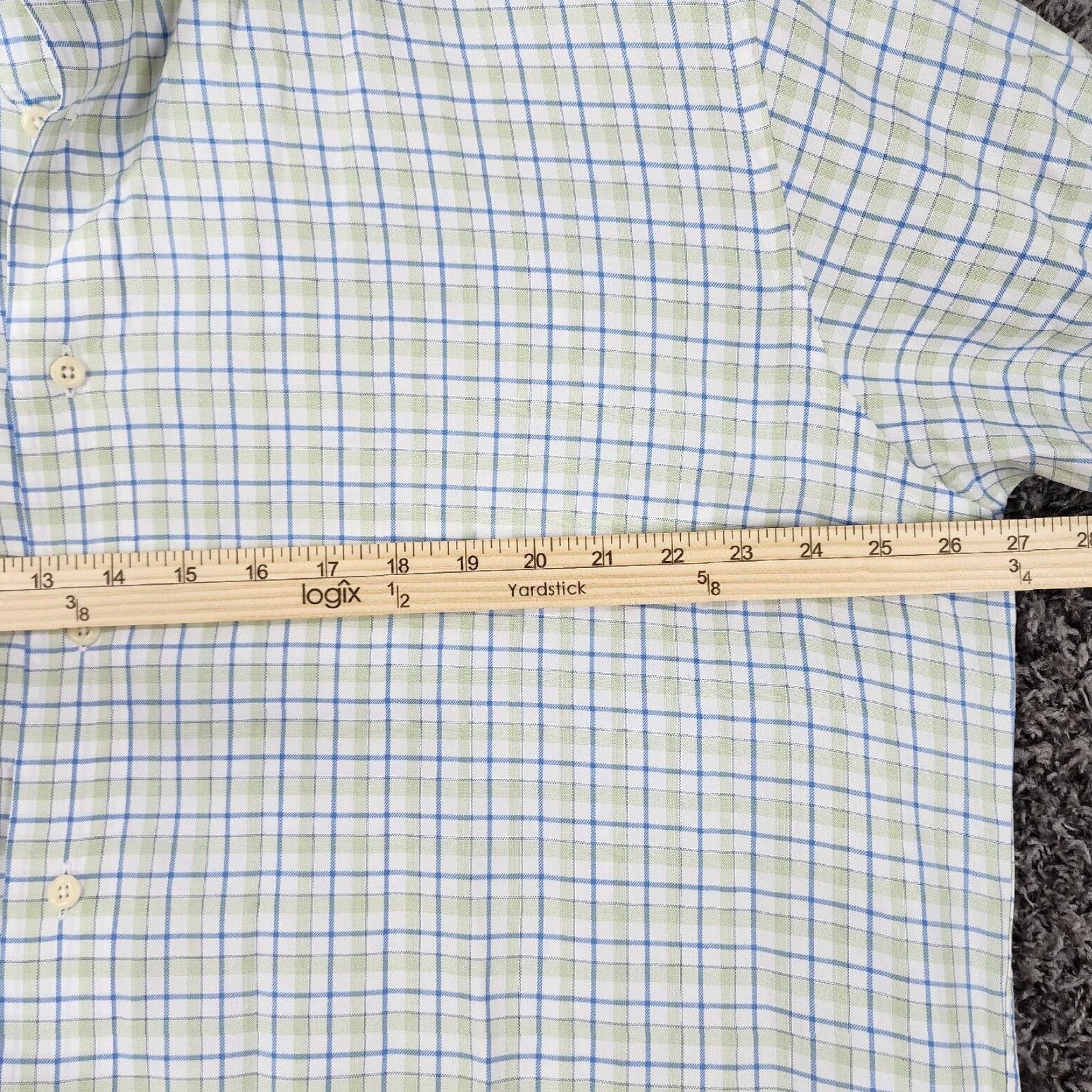 David Donahue VINTAGE David Donahue Mens Dress Shirt Long Sleeve Regular Size 17.5 Green Cotton Plaid Size 46R - 5 Thumbnail