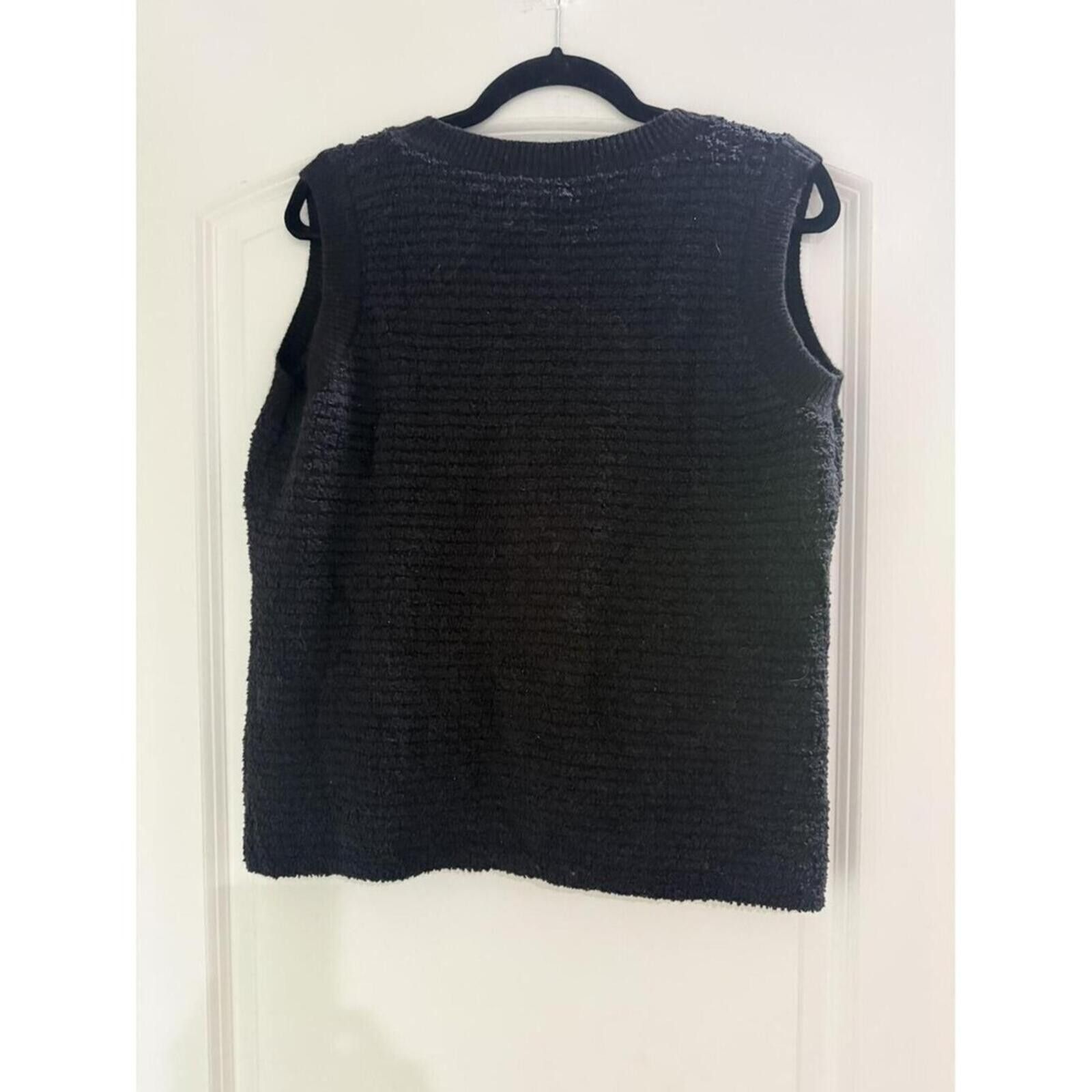 Other Black Sleeveless Button-Up Knit Vest with Pockets Size ONE SIZE - 3 Thumbnail