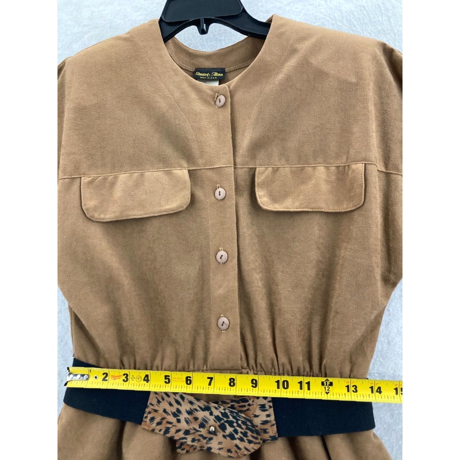 Vintage VTG Stuart Alen Dress Womens 12 Brown Polyester 1/4 Sleeve Belted Mid Length A-Line 3/4 Sleeve Crew Neck Vintage Womens Size XL / US 12-14 / IT 48-50 - 7 Thumbnail
