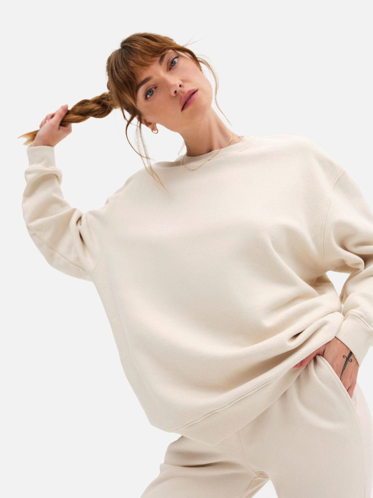 image of Mate The Label New M/l Mate Bone 100% Organic Fleece Oversized Sweatshirt, Women's (Size Medium)