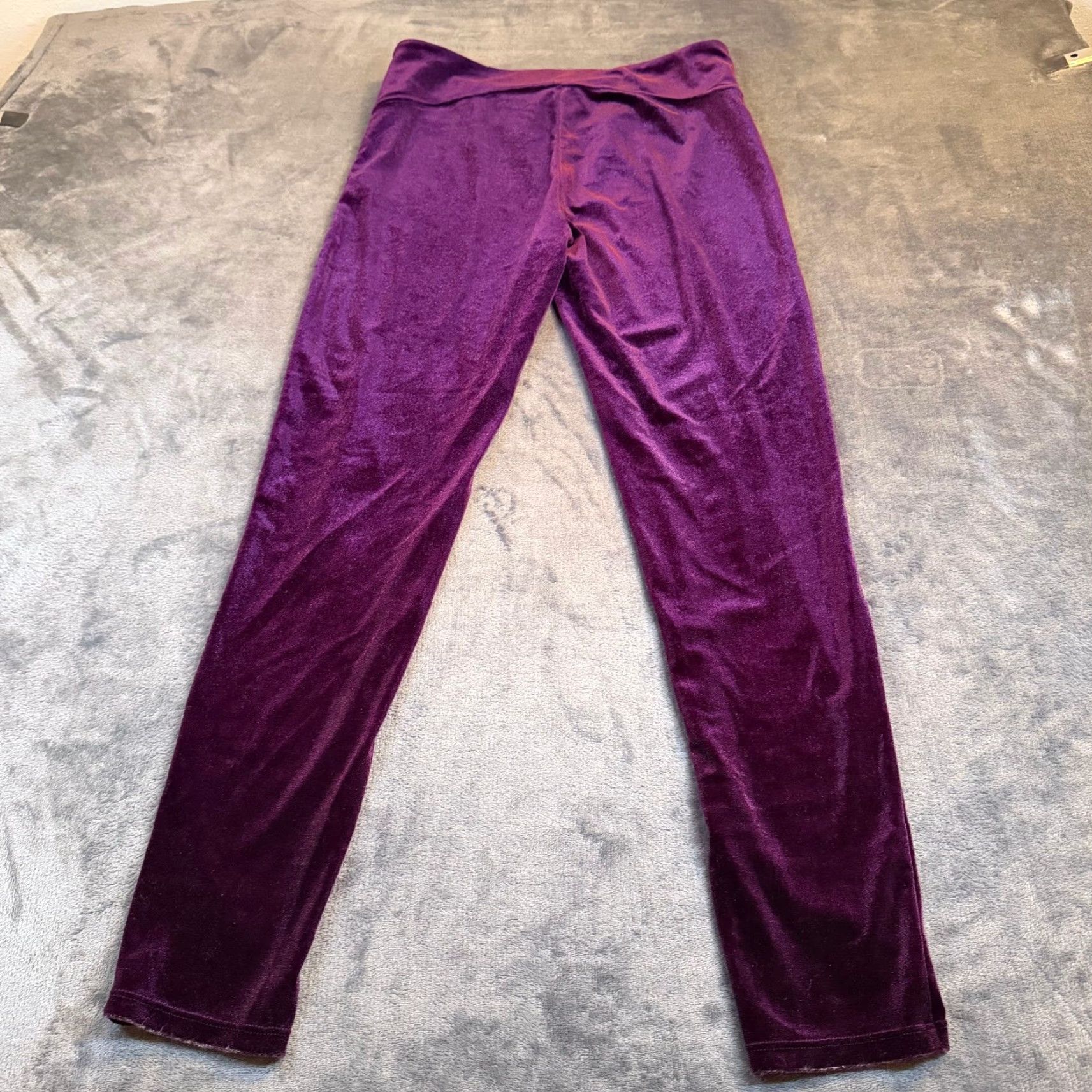 DKNY DKNY Velvet Leggings Womens Large Purple Stretch Velour Athleisure 28x27" Size 36" / US 14 / IT 50 - 3 Thumbnail