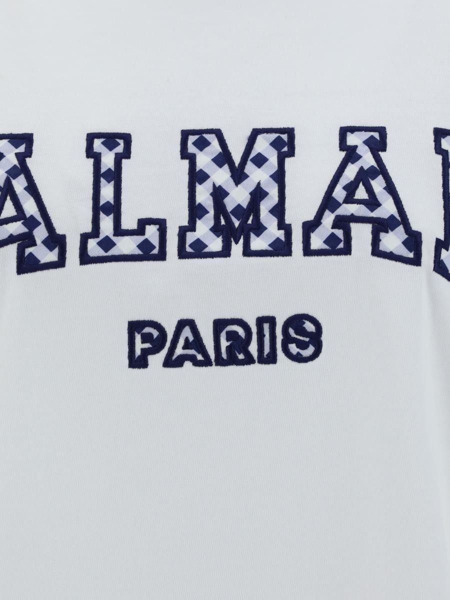 Balmain o1s1wg110725 Vichy Logo Print T-Shirt in White Size M / US 6-8 / IT 42-44 - 3 Thumbnail