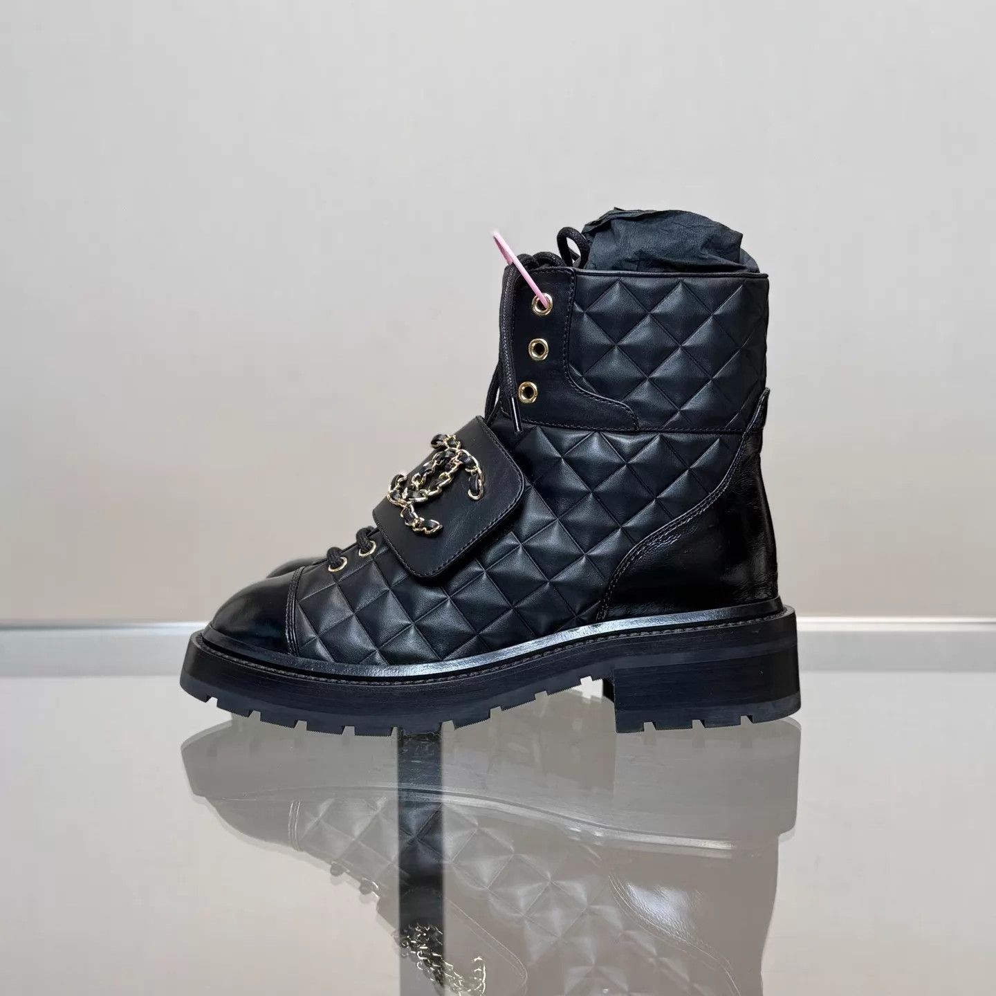 Chanel Chanel black and gold CC quilted short boots 36 New Unused Size US 5.5 / IT 35.5 - 5 Thumbnail
