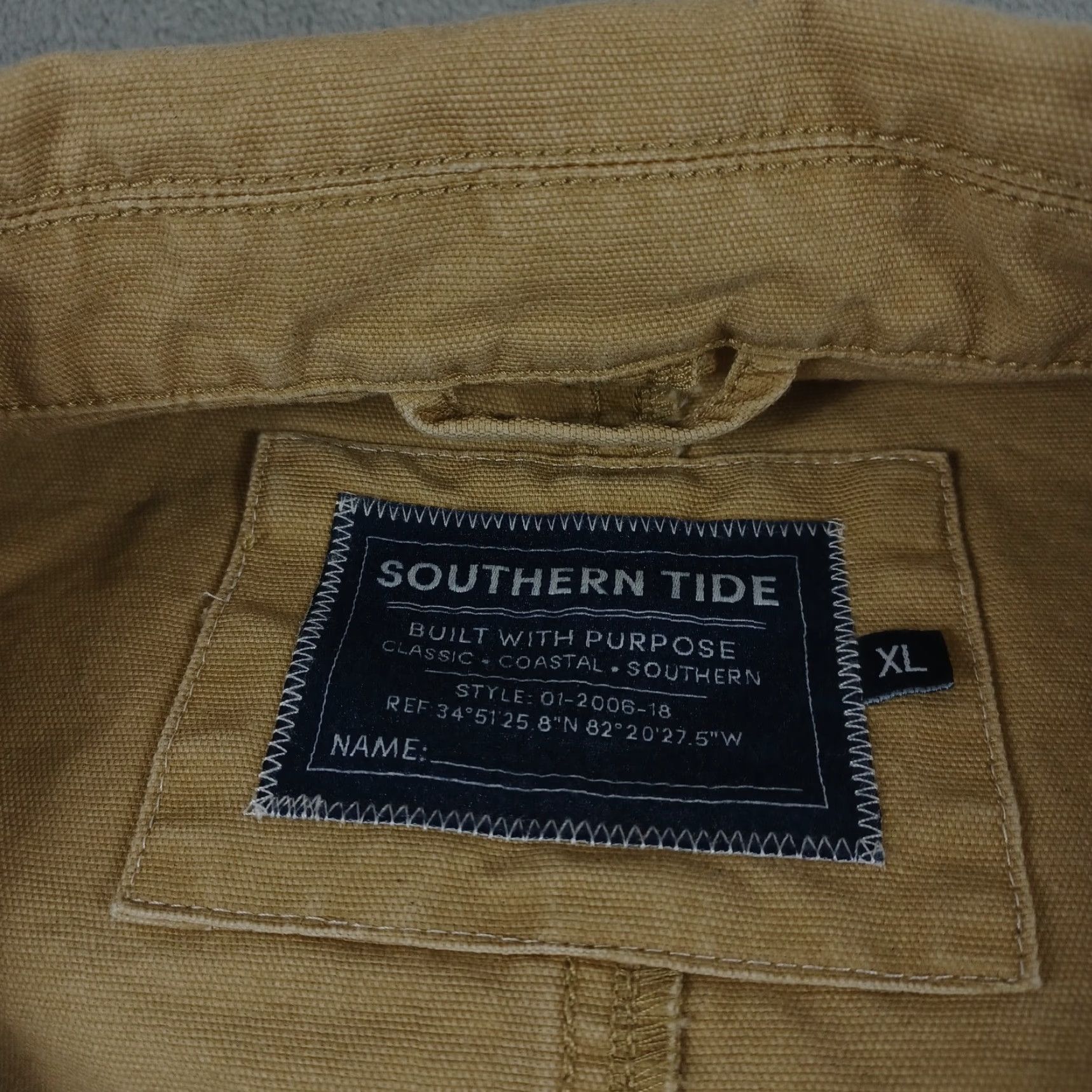 Southern Tide Jacket Mens XL Brown Canvas Chore Outdoor Pockets Workwear