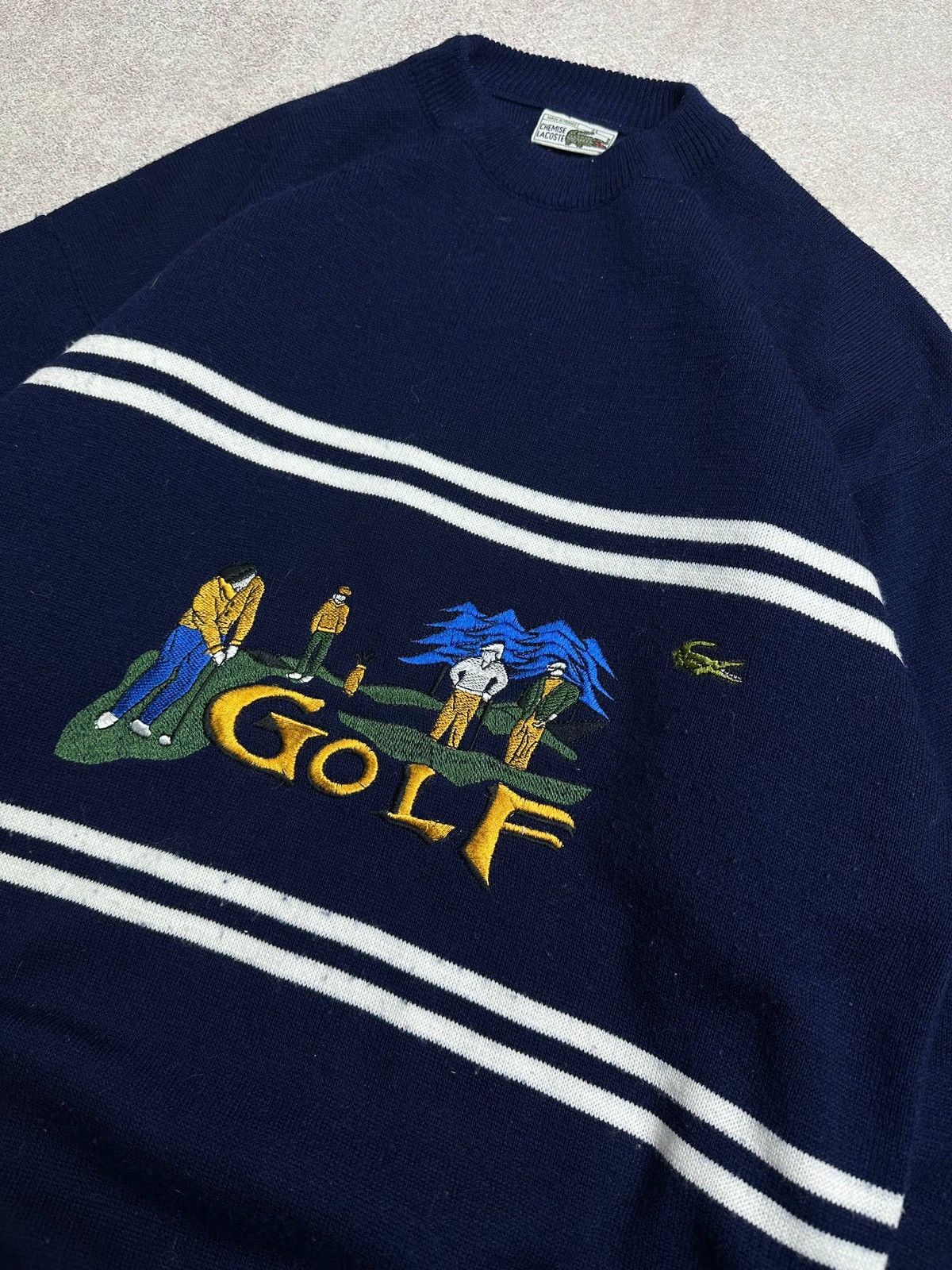 Lacoste Vintage Lacoste Golf Big Logo Embroidery Knit Sweater Rare Size US L / EU 52-54 / 3 - 3 Thumbnail