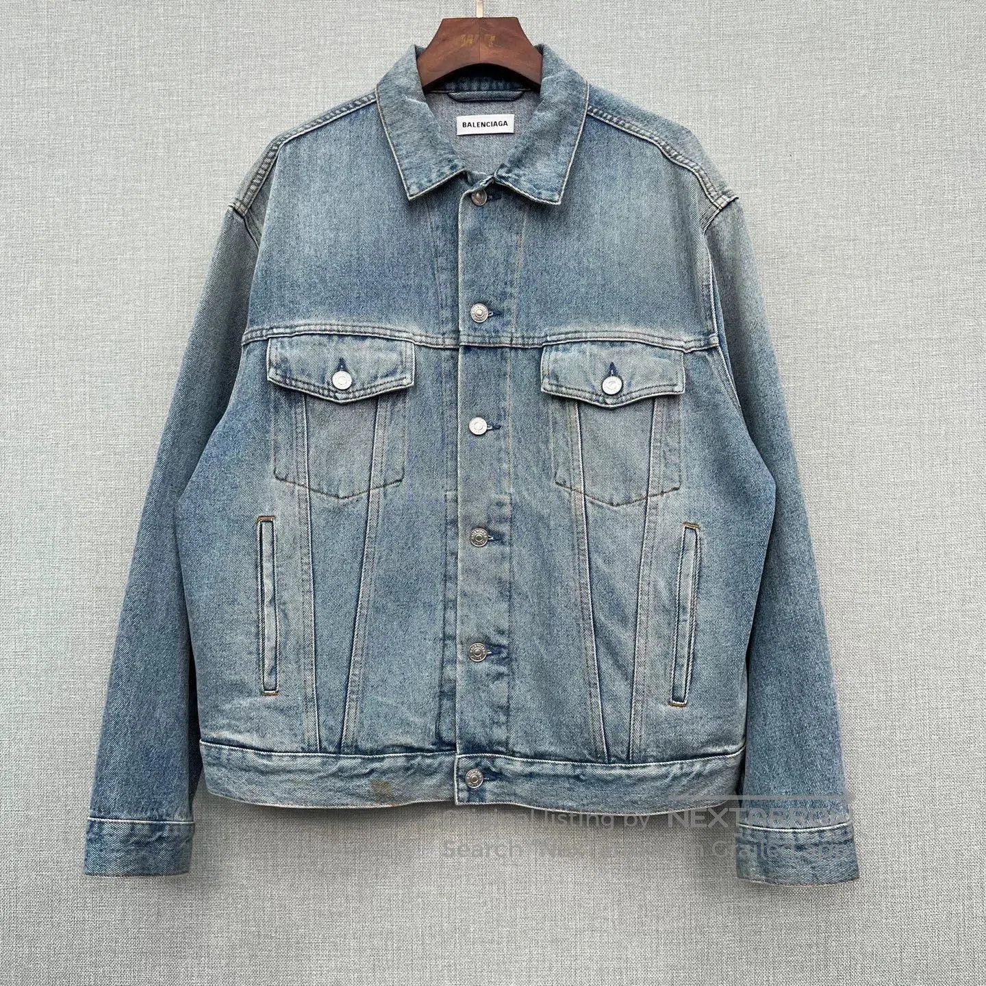 Balenciaga Balenciaga Distressed Rhinestone Logo Denim Jacket. Size XXS / US 00 / IT 34 - 1 Thumbnail