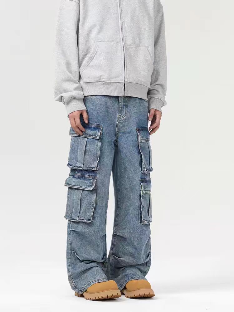 Japanese Brand × Jean Vintage Street Multi-Pocket Washed Loose Work Jeans Size US 34 / EU 50 - 4 Thumbnail