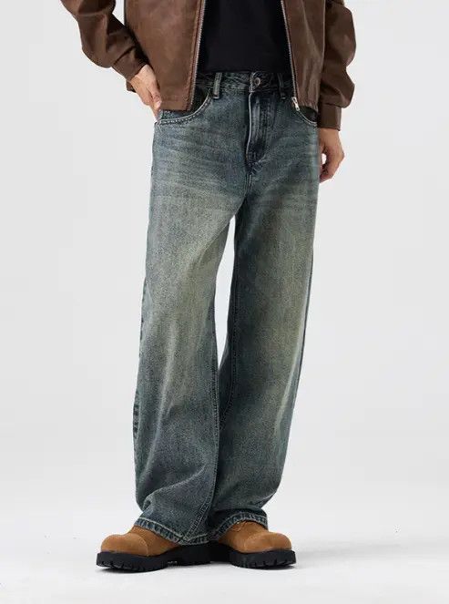 VIBE Washed distressed men's vintage loose straight jeans Size US 32 / EU 48 - 6 Thumbnail